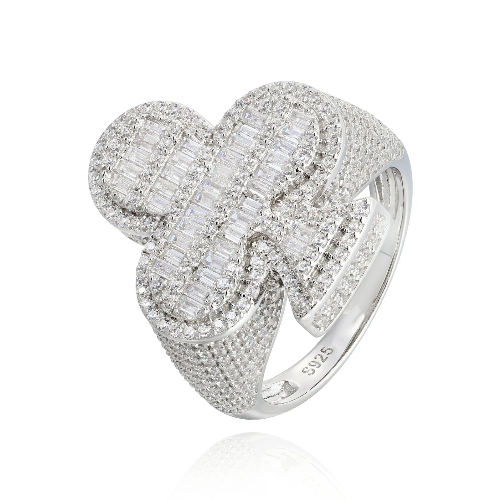 S925 Baguette Moissanite Plum Blossom Ring