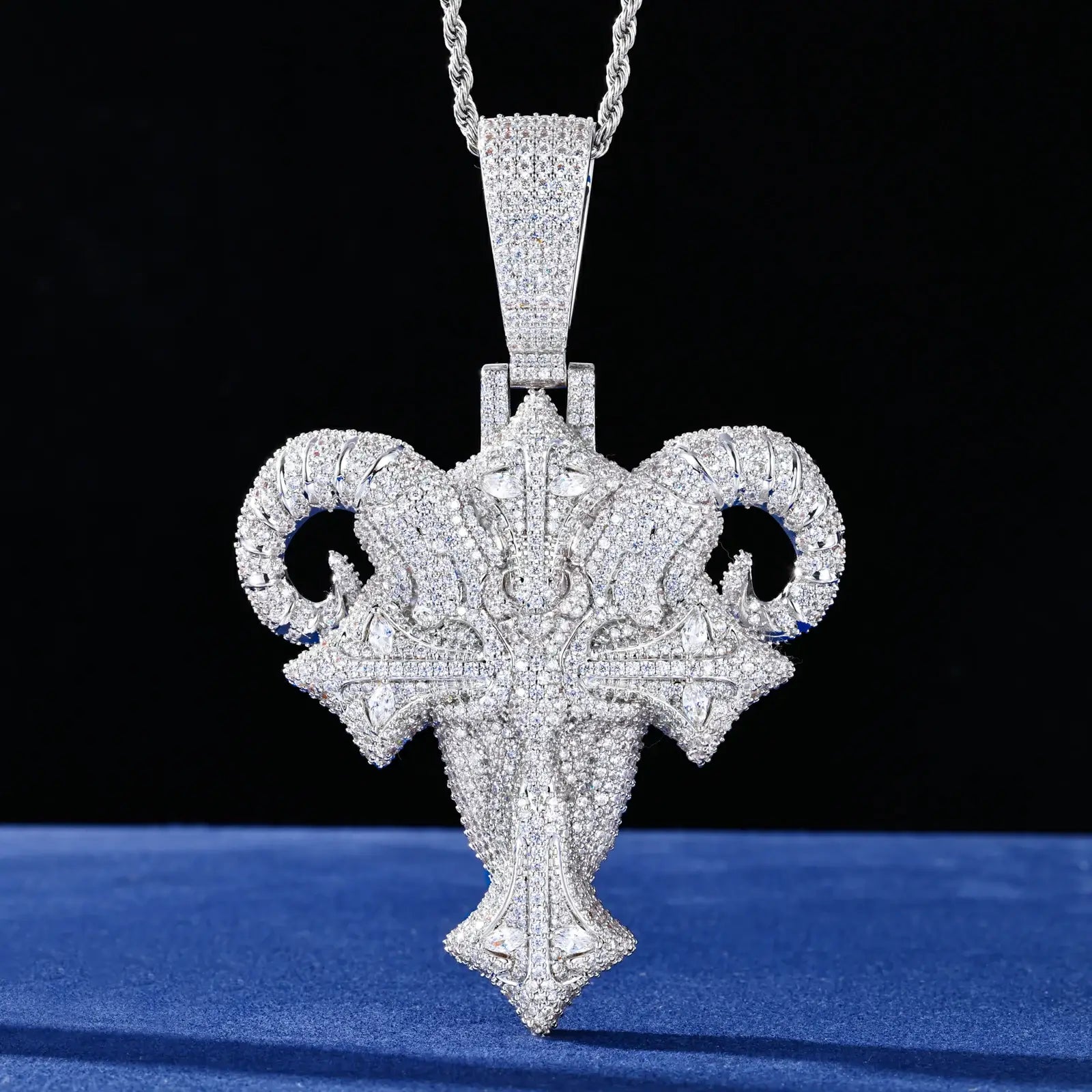 S925 Moissanite Cross Goat Head Pendant
