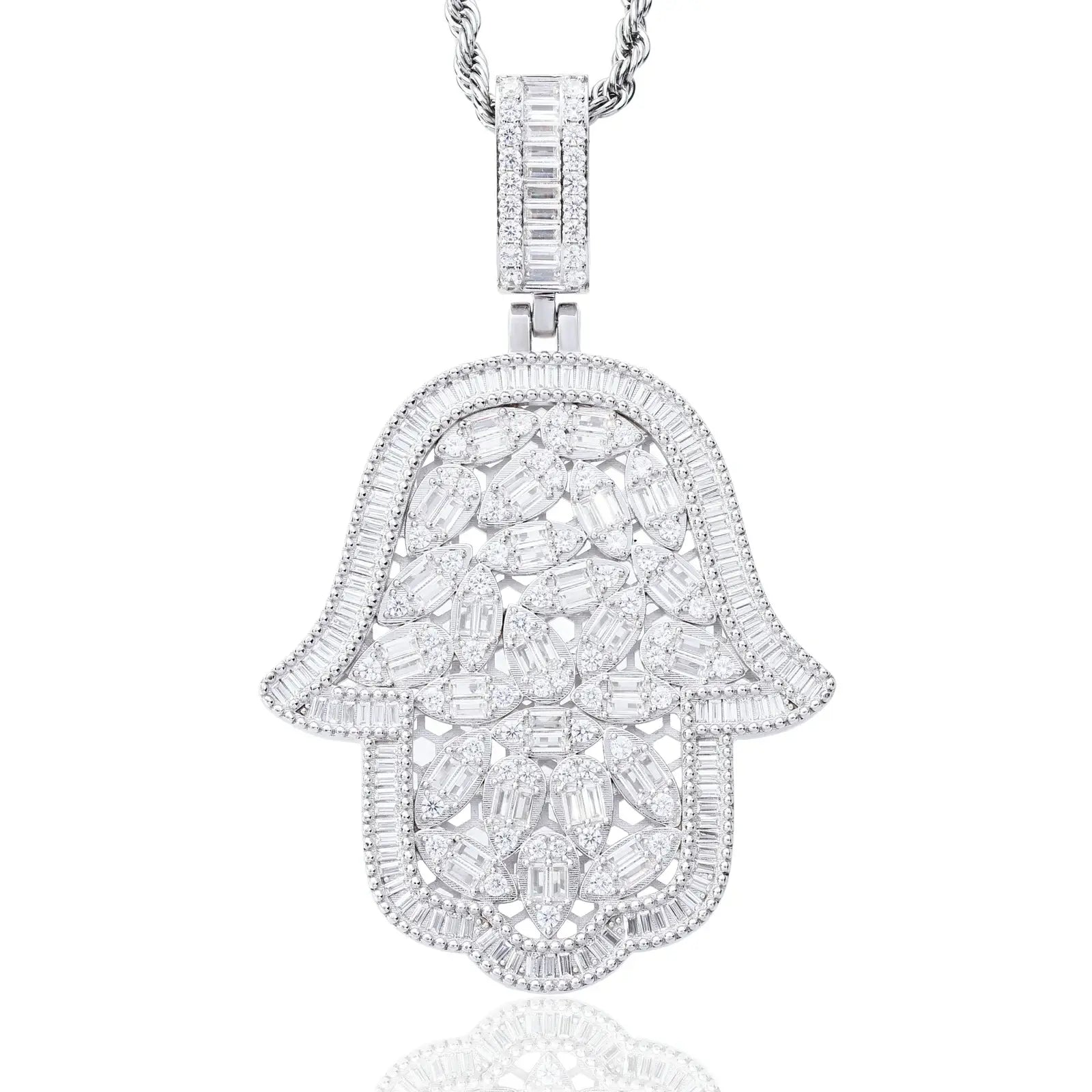 S925 Pear Cut Moissanite Hollow Hamsa Hand Pendant