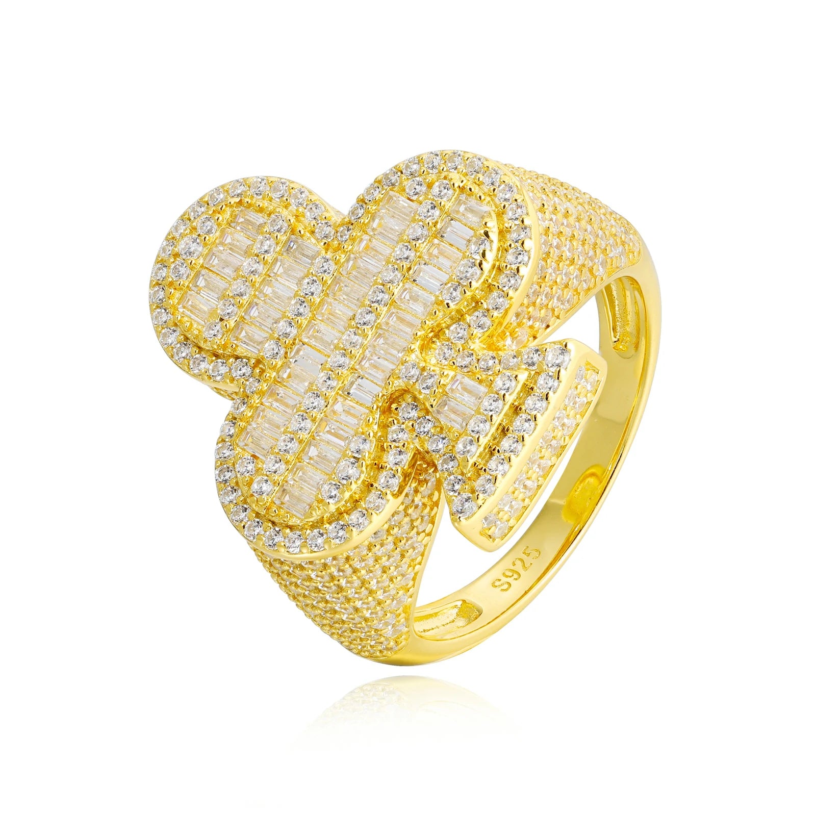 S925 Baguette Moissanite Plum Blossom Ring