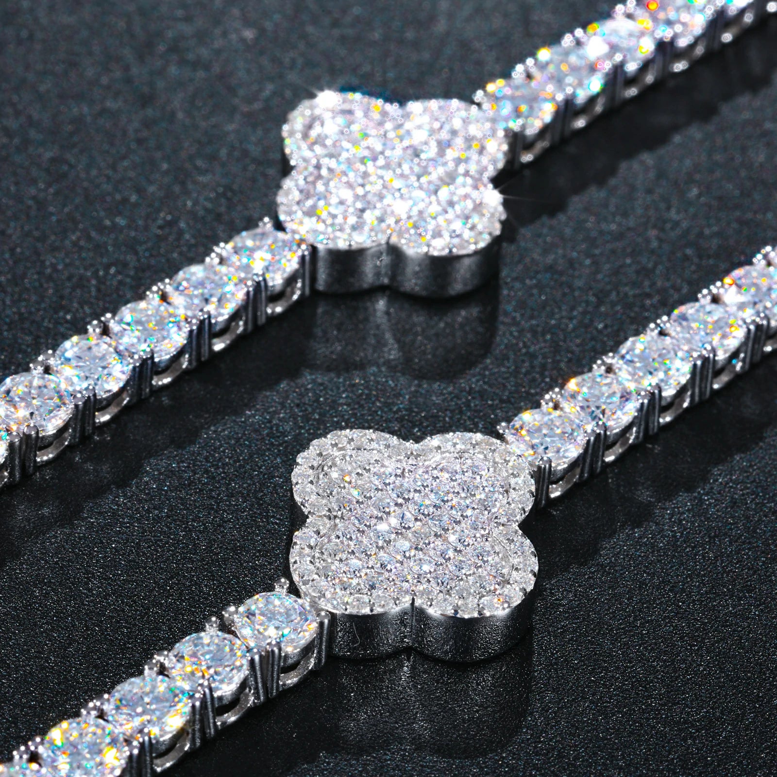 4mm S925 Moissanite Icy Four Leaf Clover Tennis Bracelet