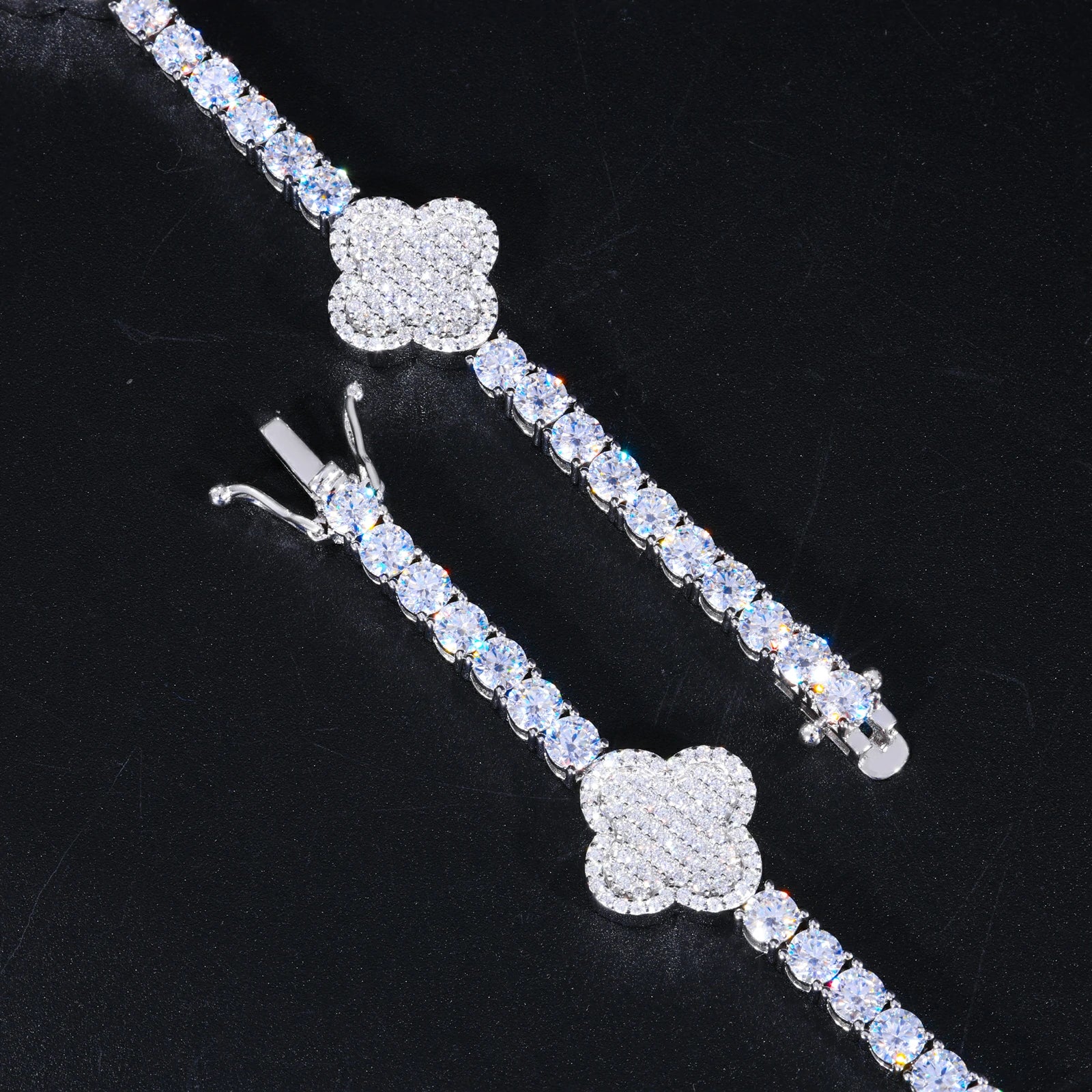 4mm S925 Moissanite Icy Four Leaf Clover Tennis Bracelet