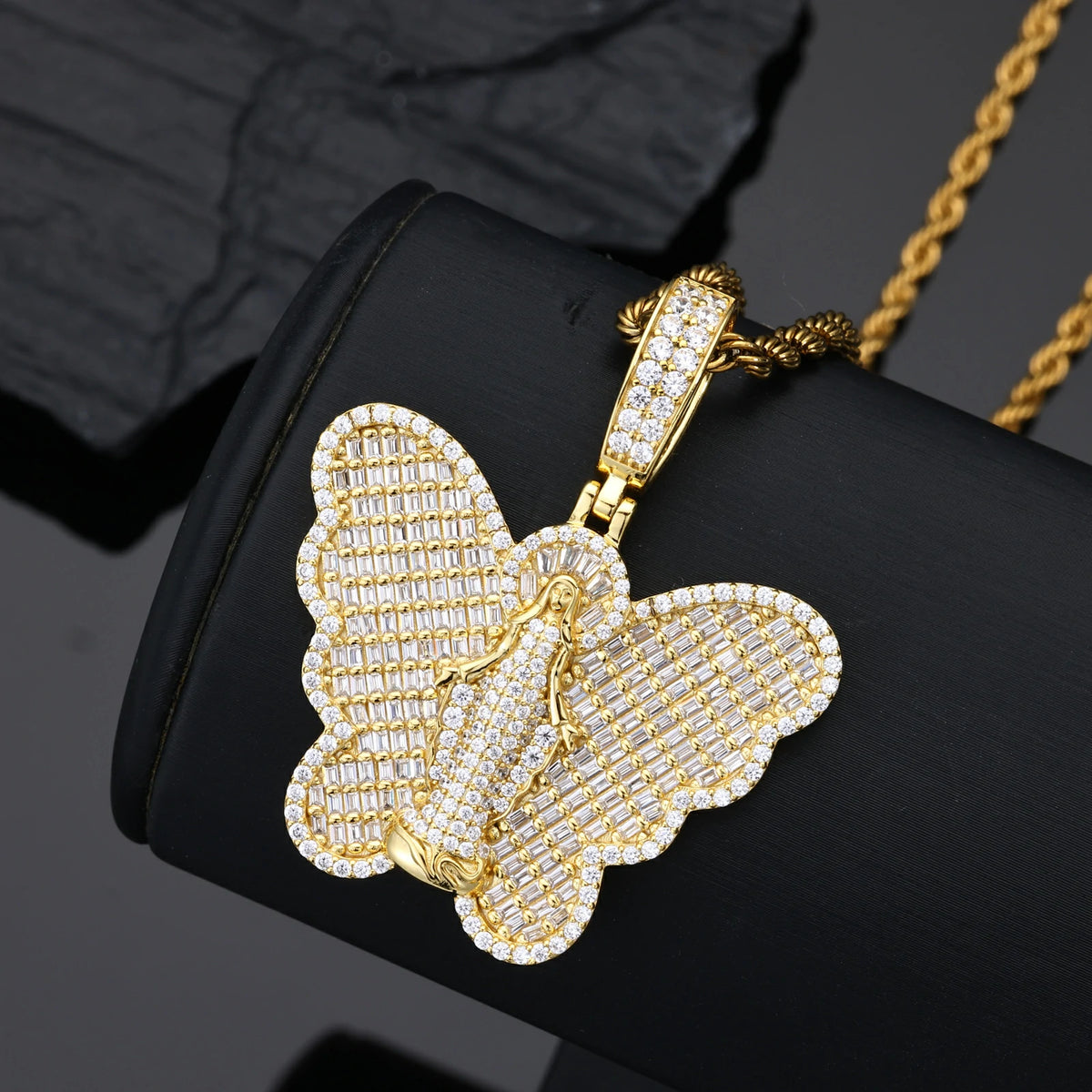 S925 Moissanite Virgin Mary Butterfly Pendant