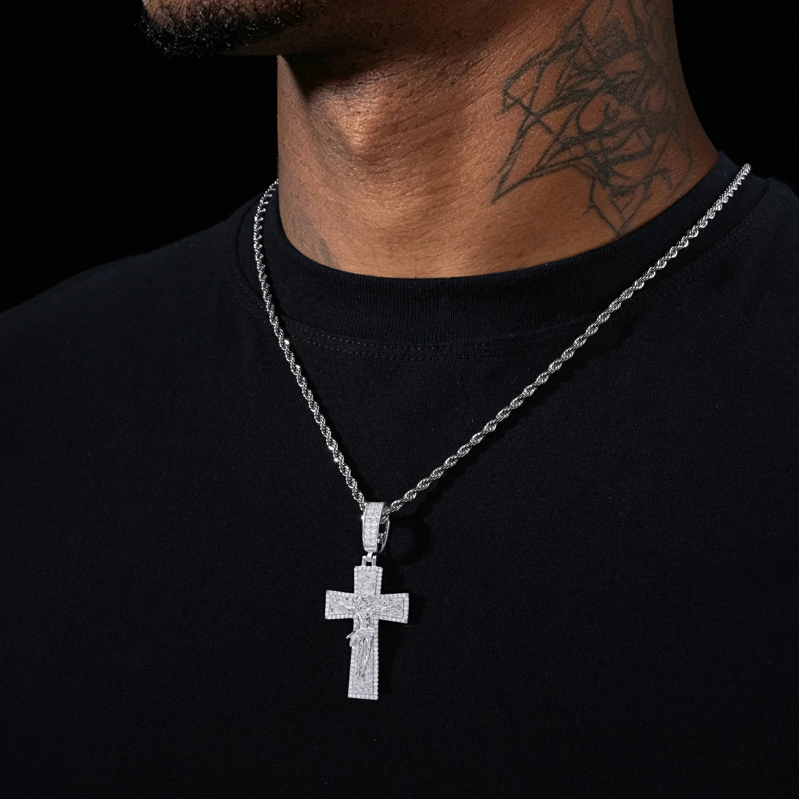 S925 Moissanite Gold Nugget Jesus Crucifix Pendant