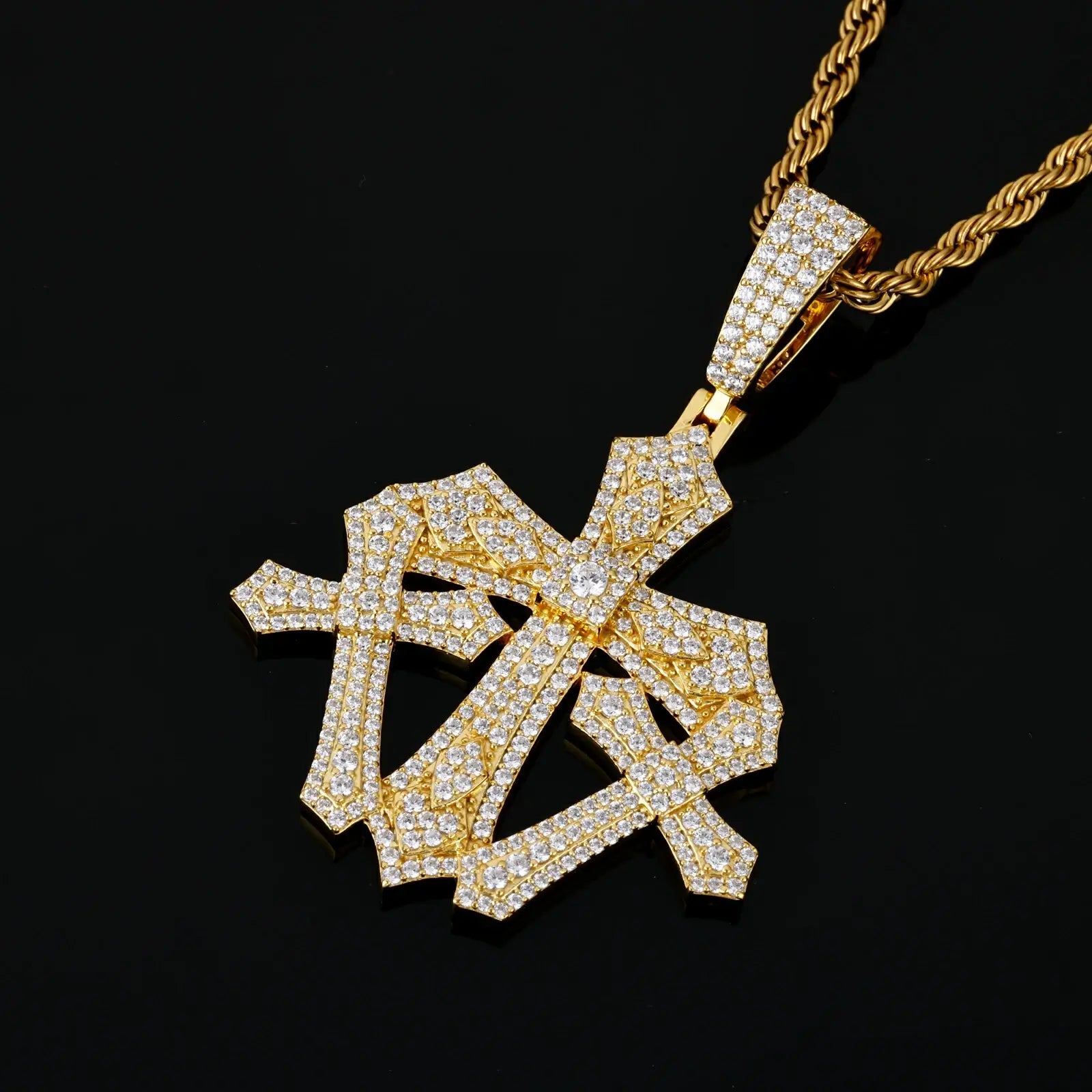 S925 Moissanite Triple Iris Cross Pendant