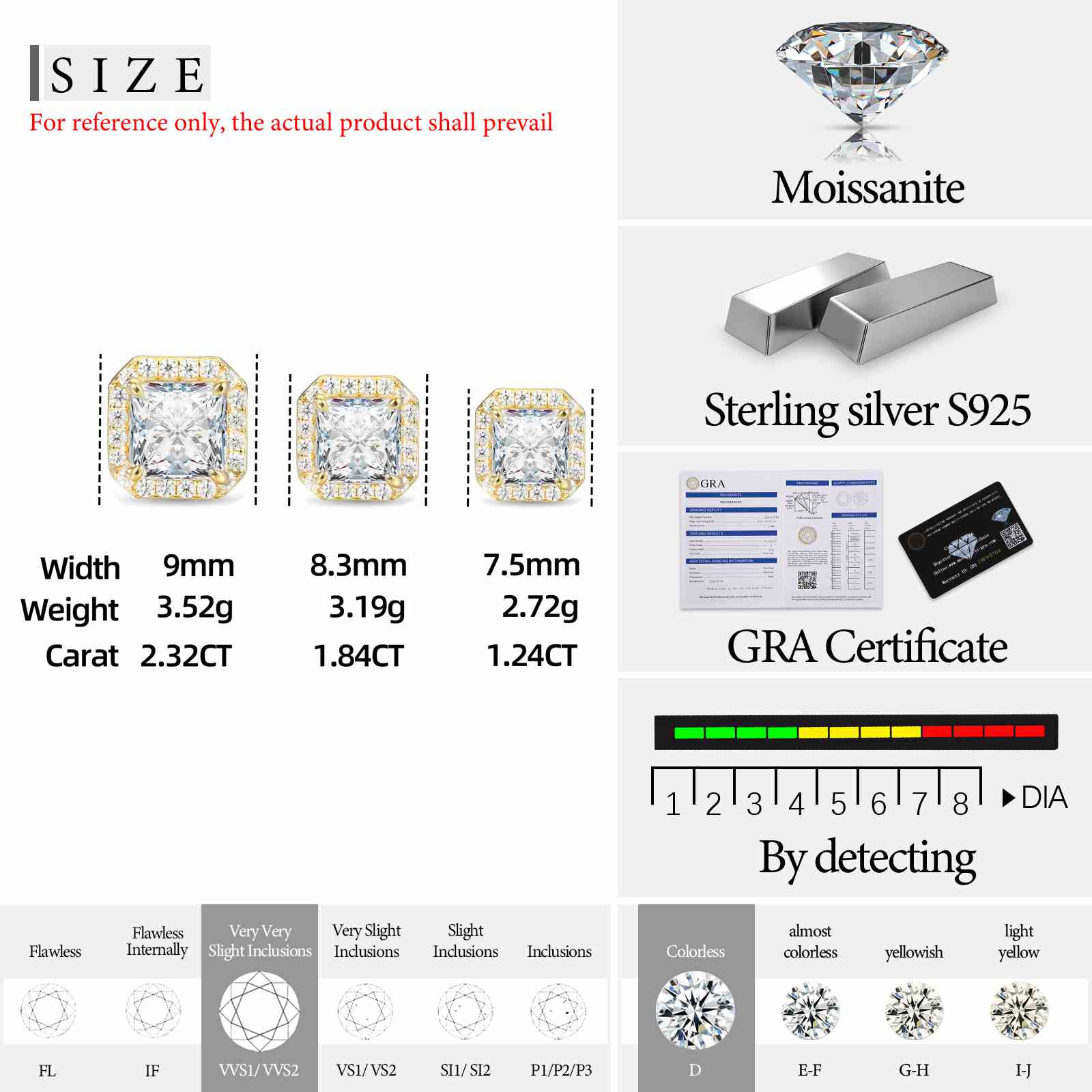 S925 Asscher Cut Moissanite Halo Stud Earrings