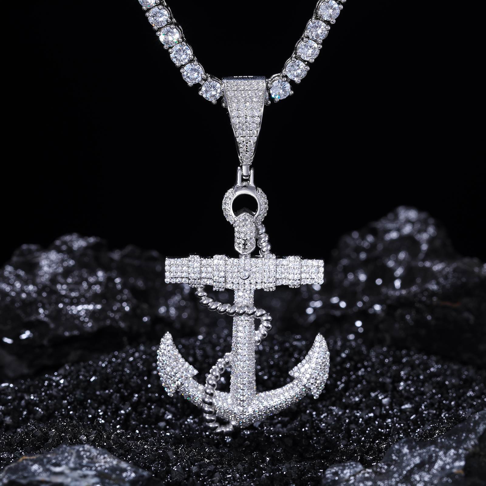 S925 Micro Moissanite Anchor Pendant - TUHE Jewelry