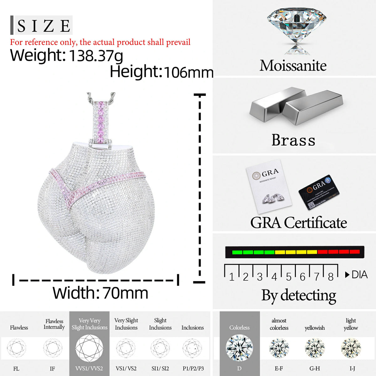 Micro Paved Moissanite Sexy Big ASS Pendant