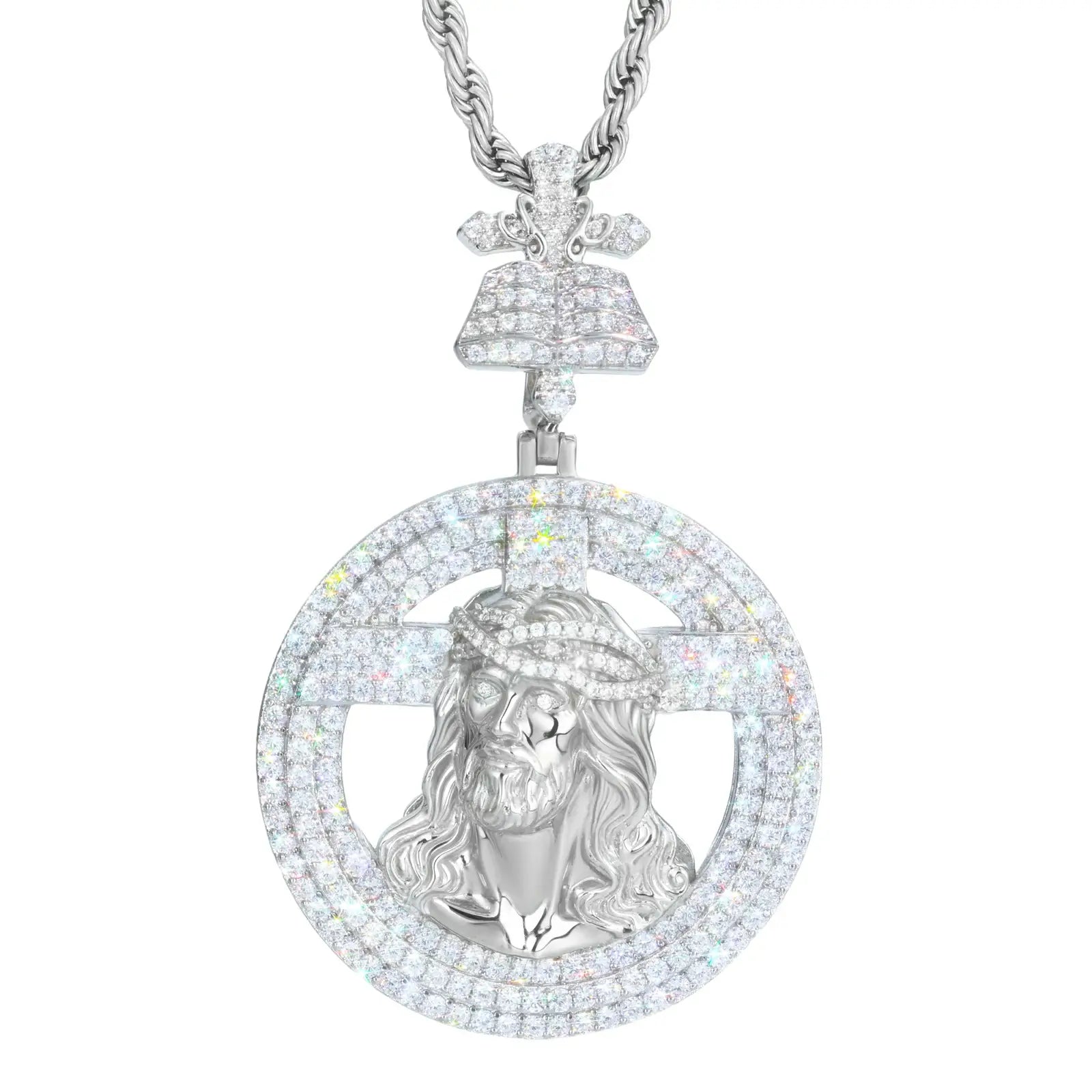 S925 Moissanite Bible Halo Jesus Pendant