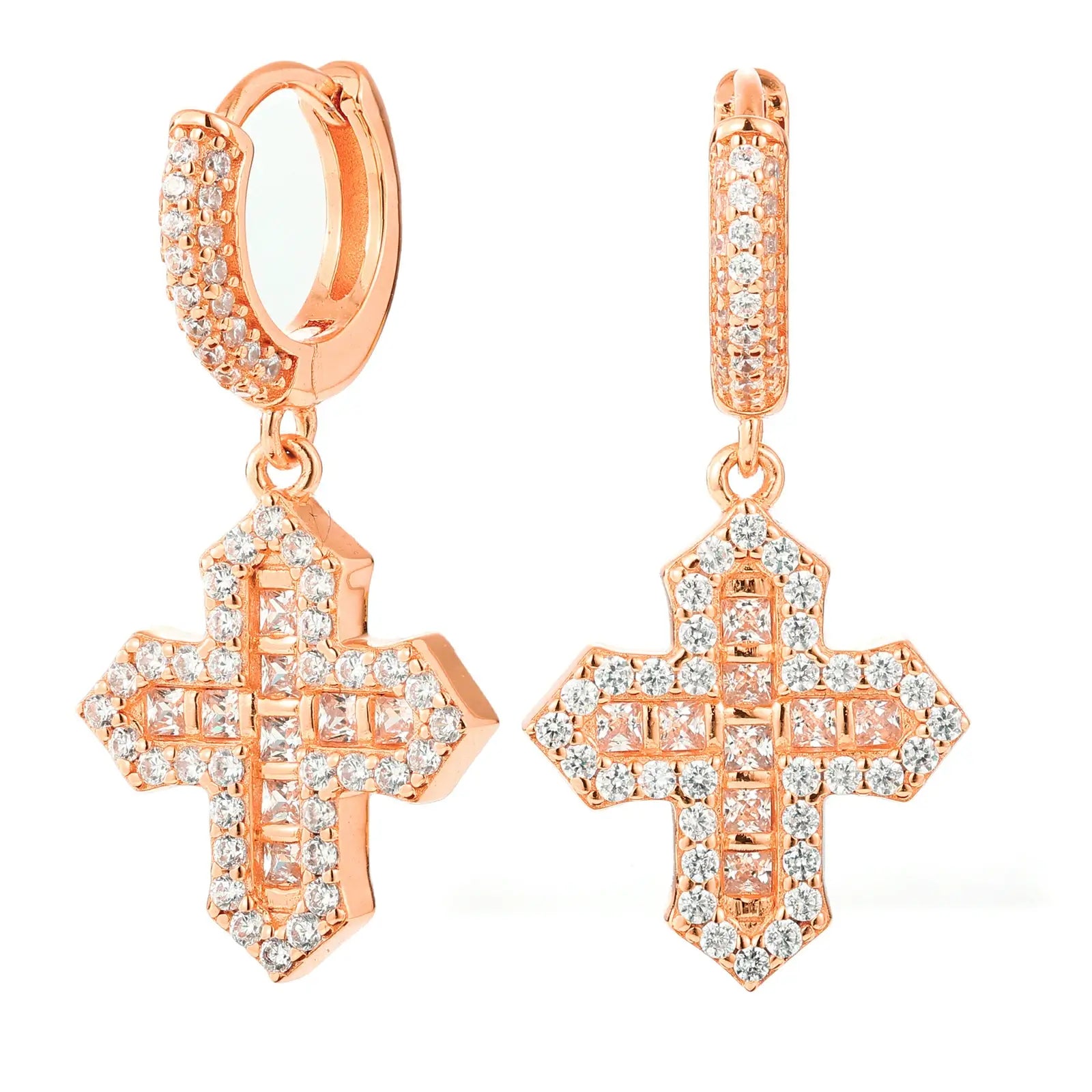 S925 Princess Cut Moissanite Cross Drop Earrings