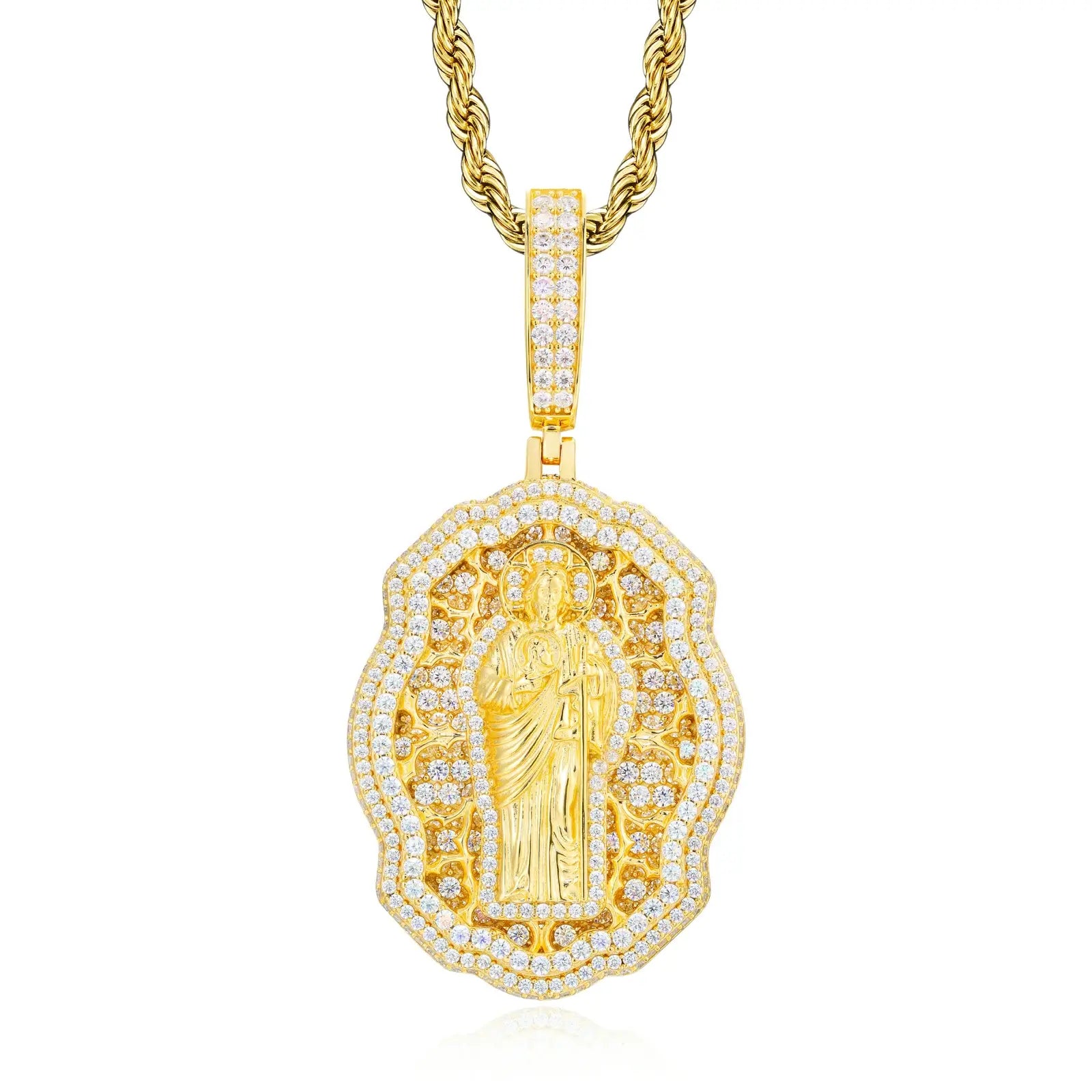 S925 Moissanite Sant Judas Badge Pendant