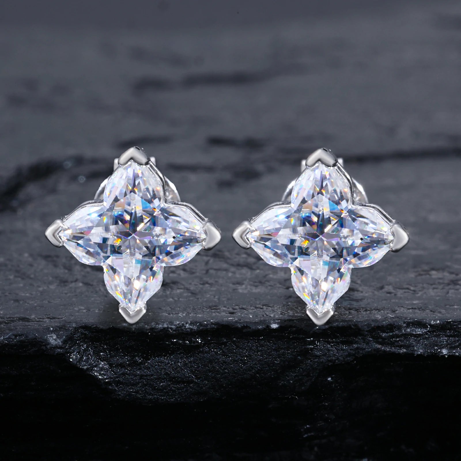 S925 Lily Cut Moissanite Stud Earrings