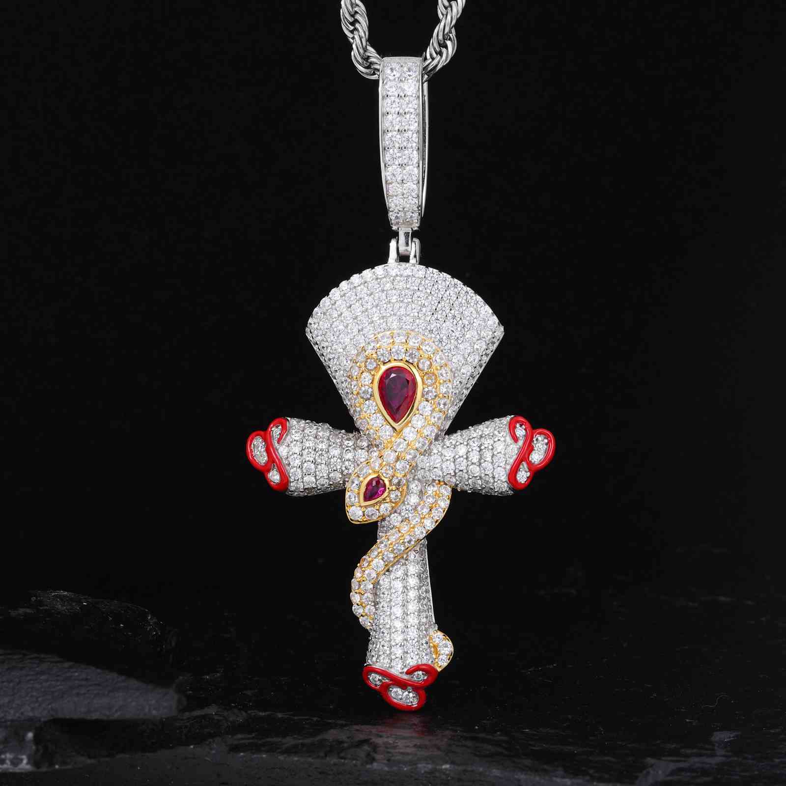 S925 Moissanite Spiritual Snake Cross Pendant