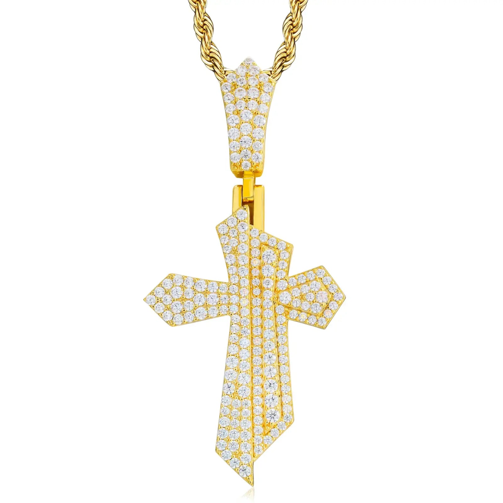 S925 Moissanite Displacement Cross Pendant