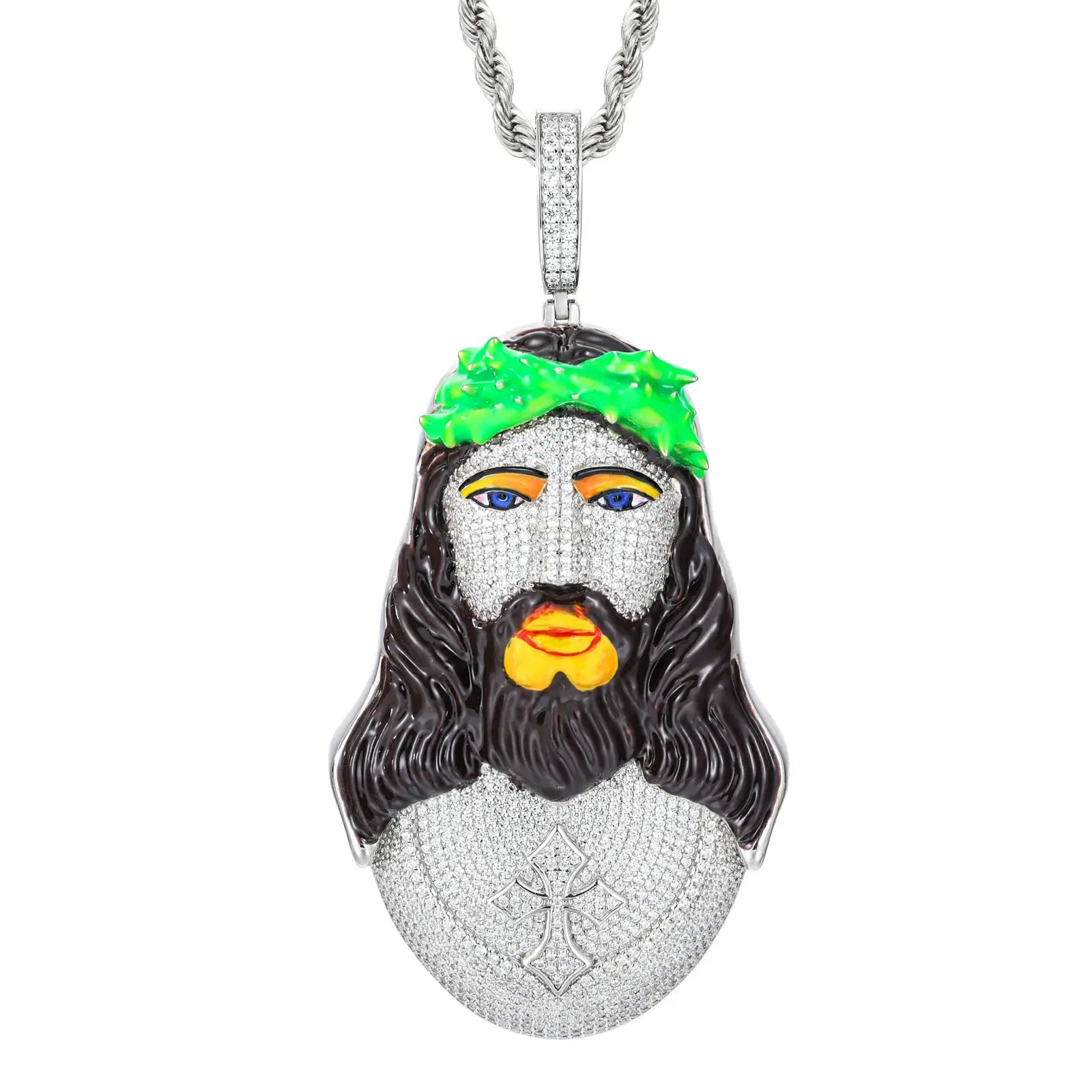 S925 Moissanite Enamel Thorns Jesus Piece Pendant