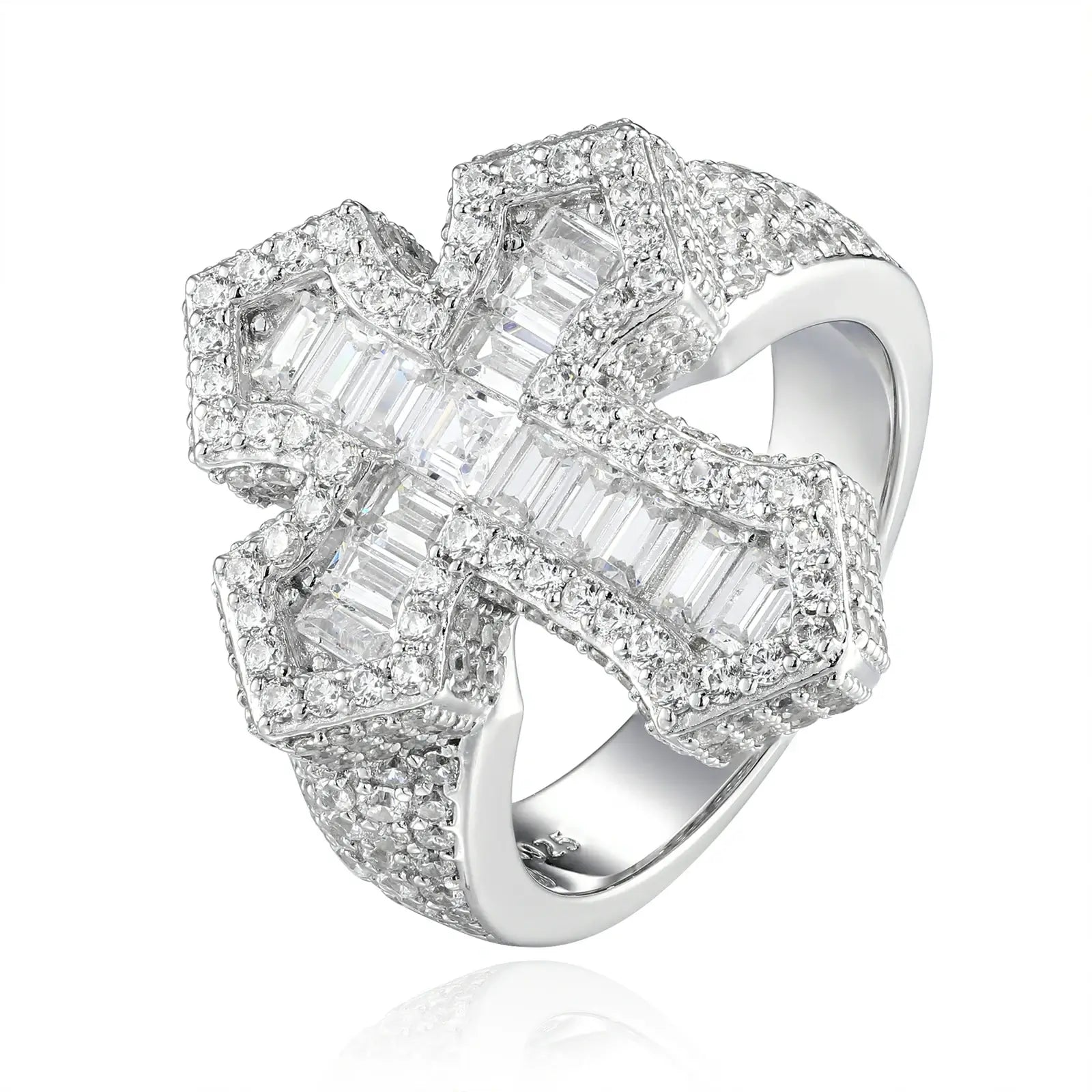S925 1 Row Baguette Moissanite Cross Ring