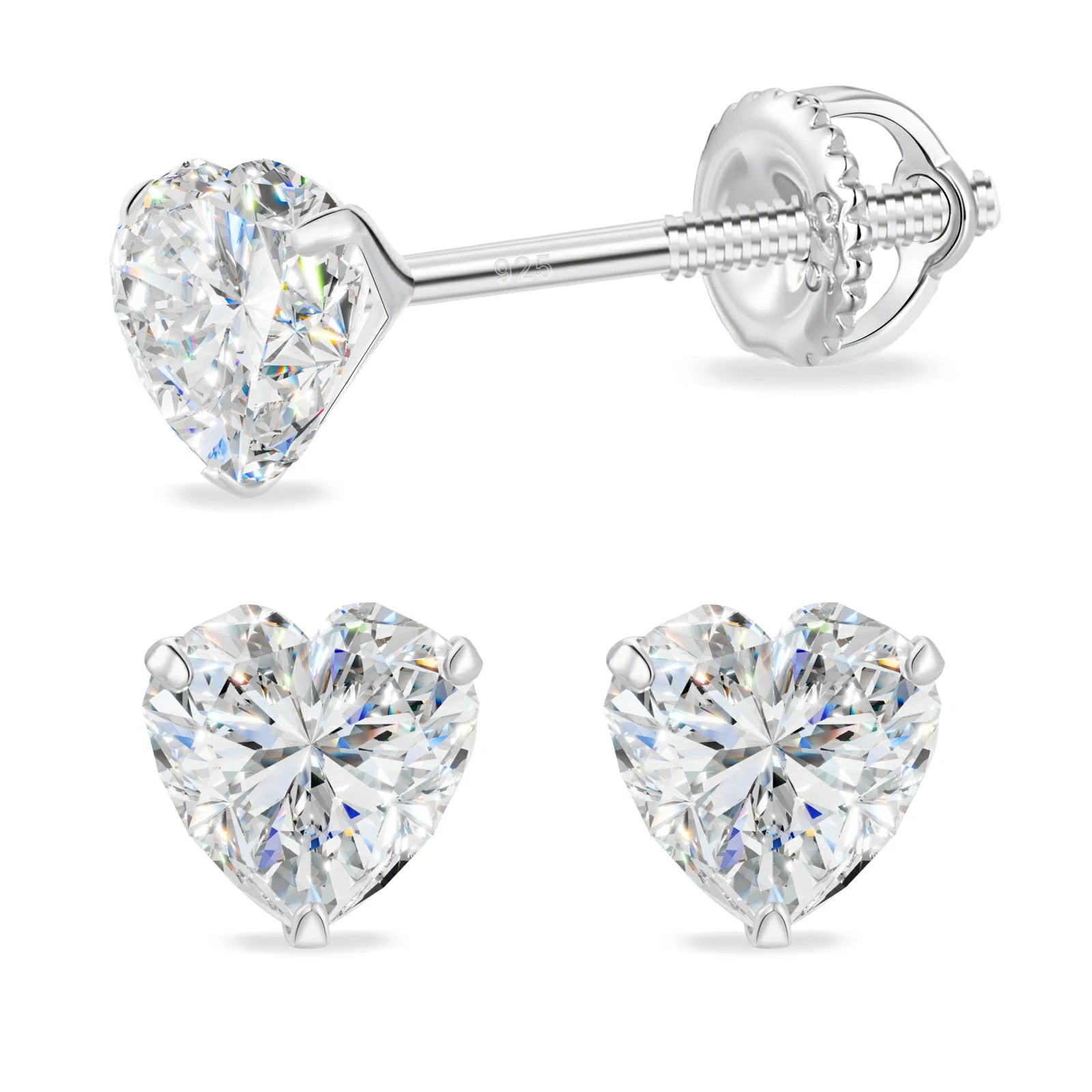 S925 Heart Cut Moissanite Solitaire Stud Earrings