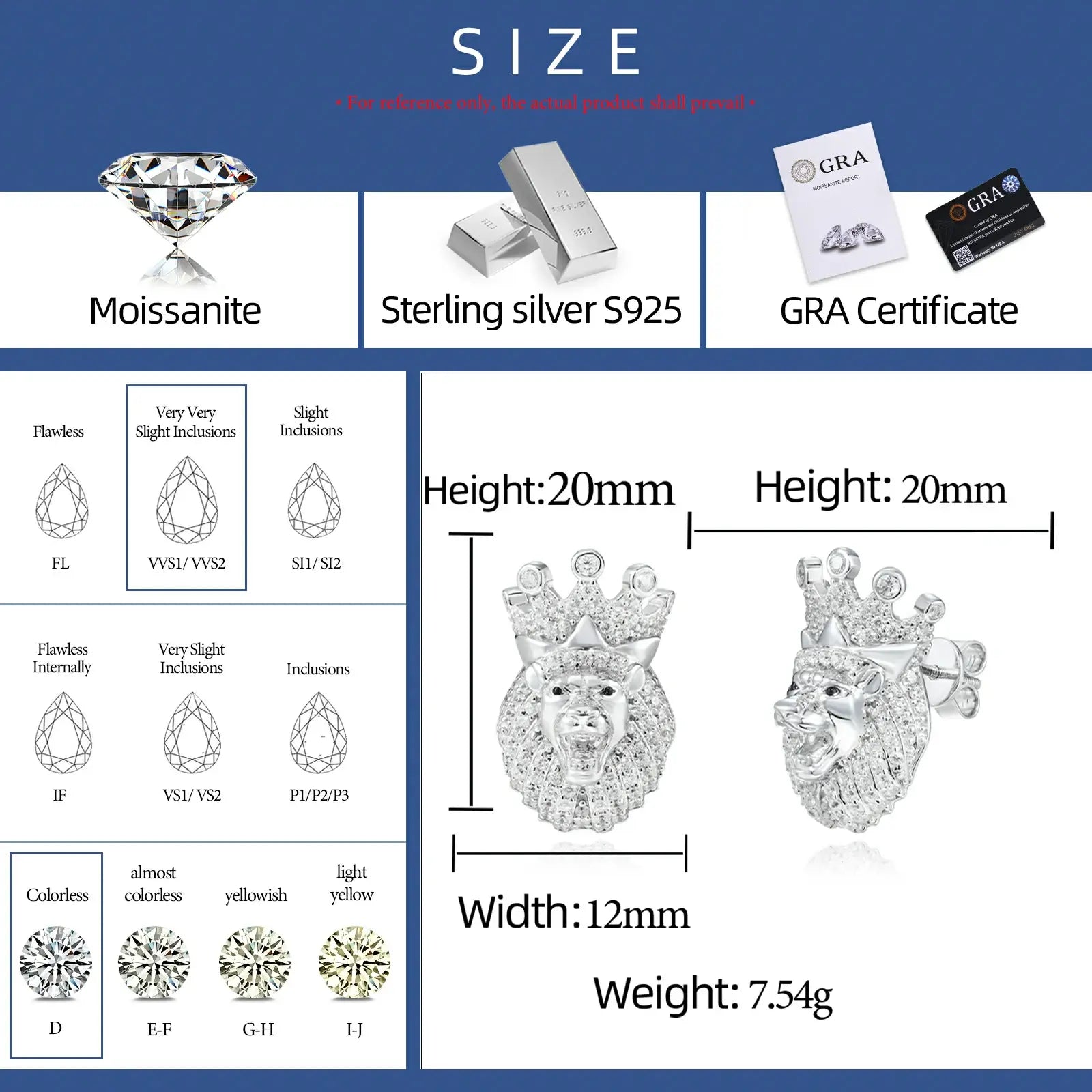 S925 Moissanite The Lion King Stud Earrings