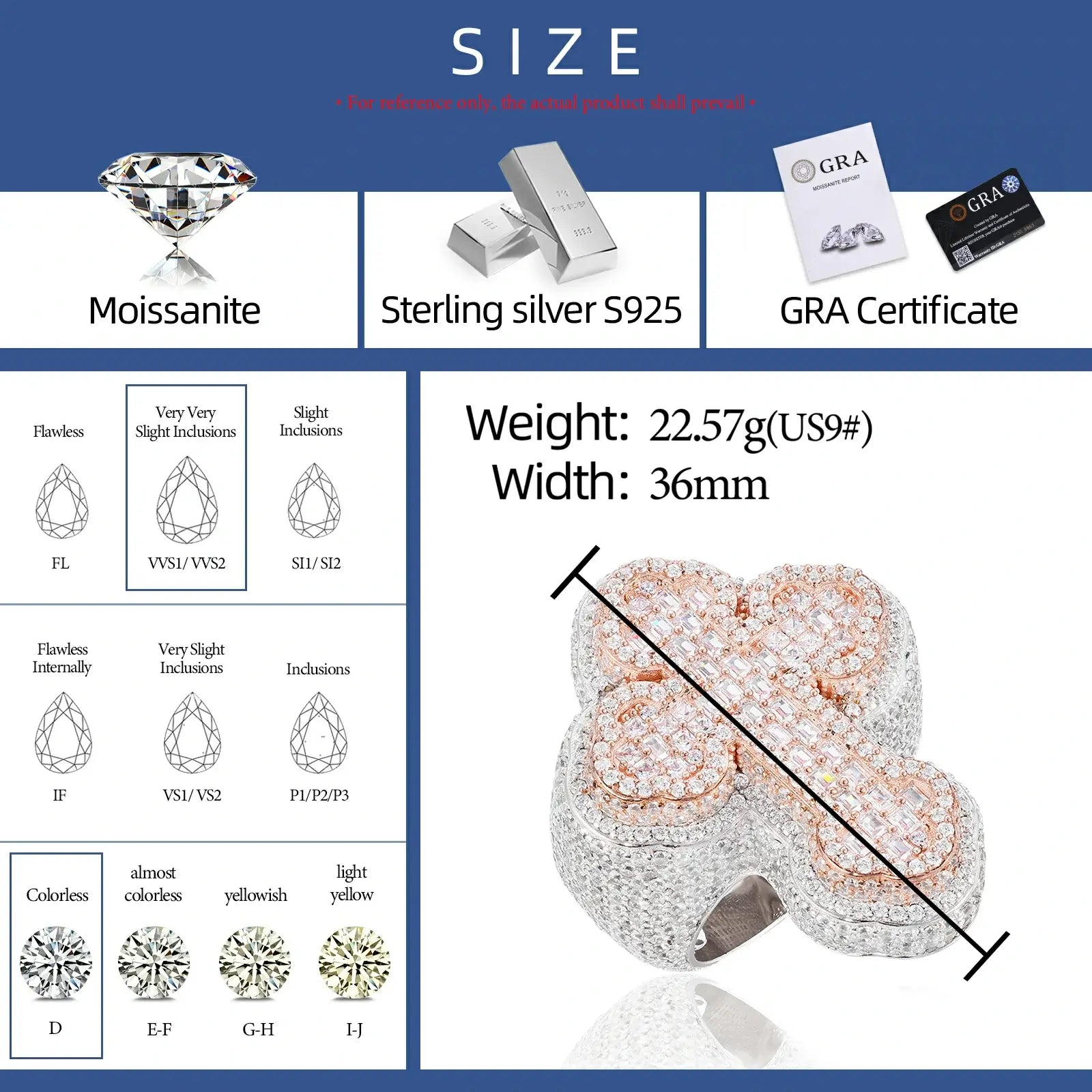 S925 Baguette Moissanite 2 Tone Cross Ring