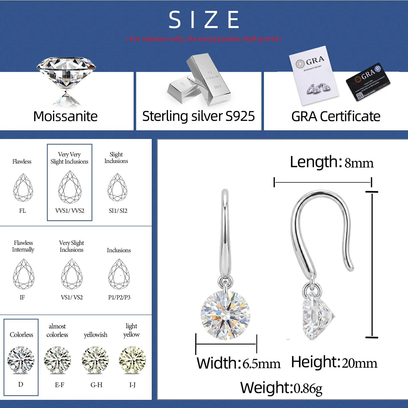 S925 1CT Moissanite Solitaire Drop Earrings