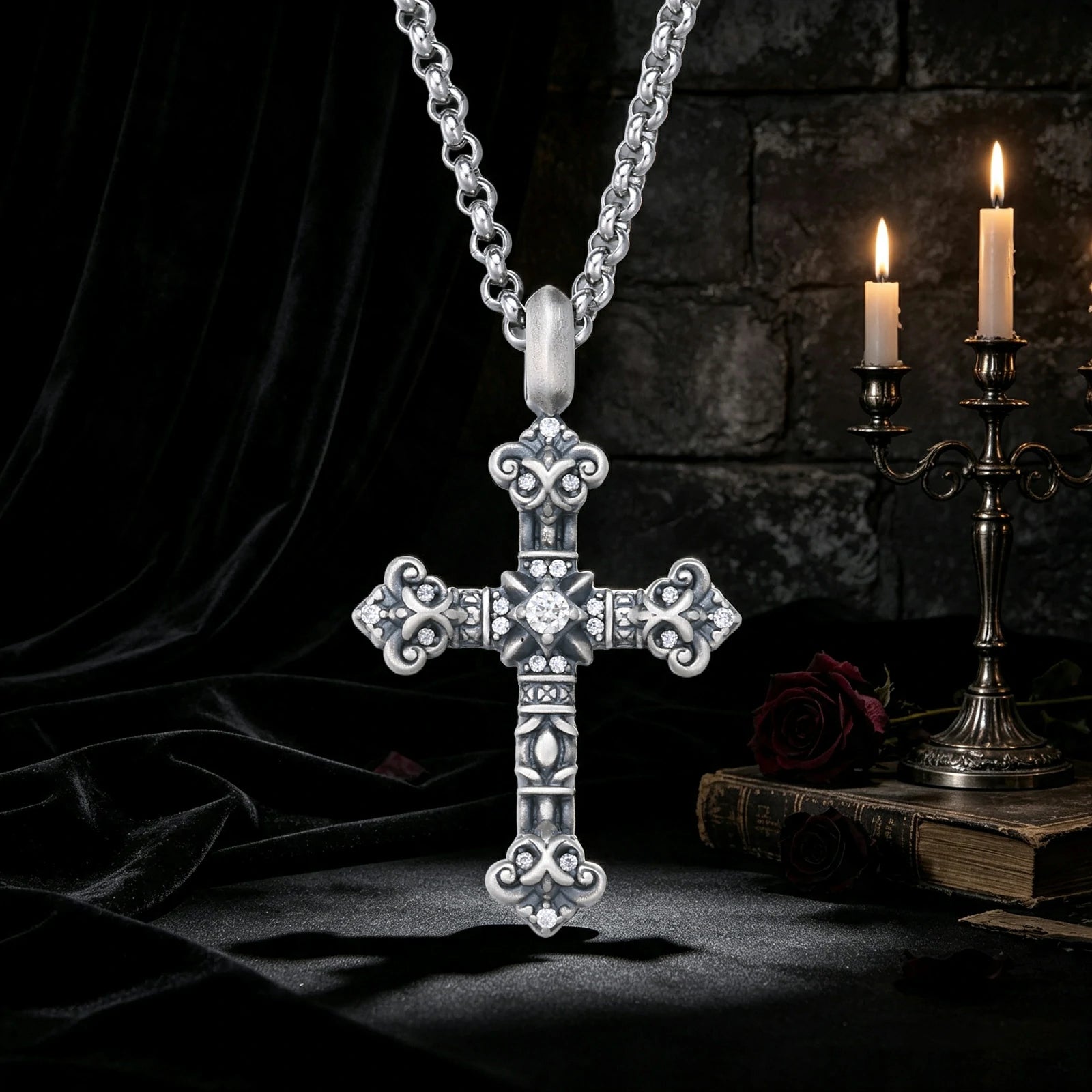 S925 Moissanite Antique Filigree Cross Pendant