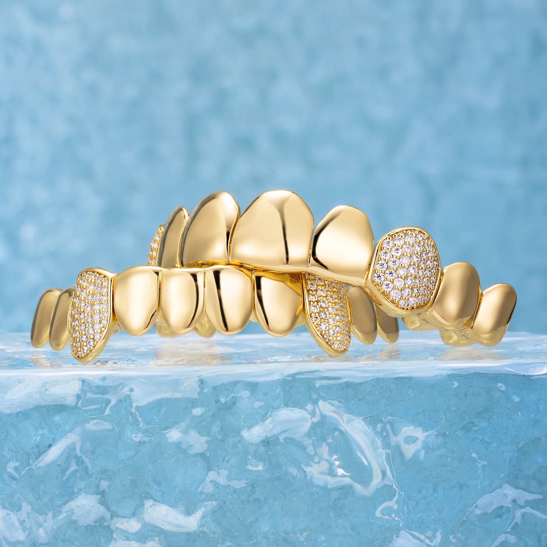 S925 Custom Polished Gold & Moissanite Diamond Grillz