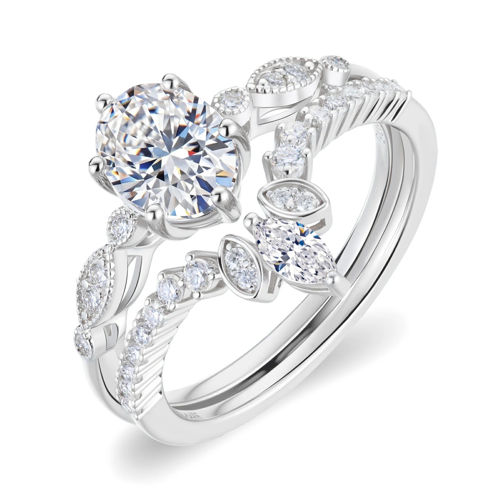 S925 Moissanite 2PC Crown Engagement Ring Set