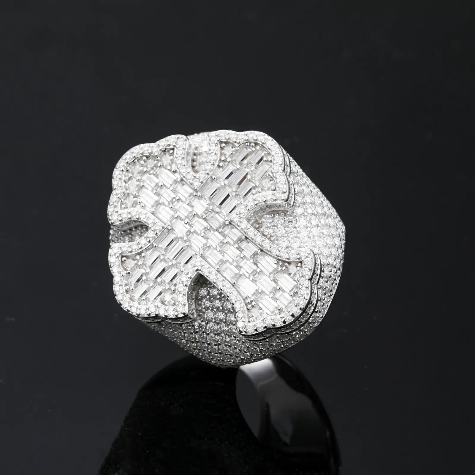 S925 Baguette Moissanite Micro Cross Ring