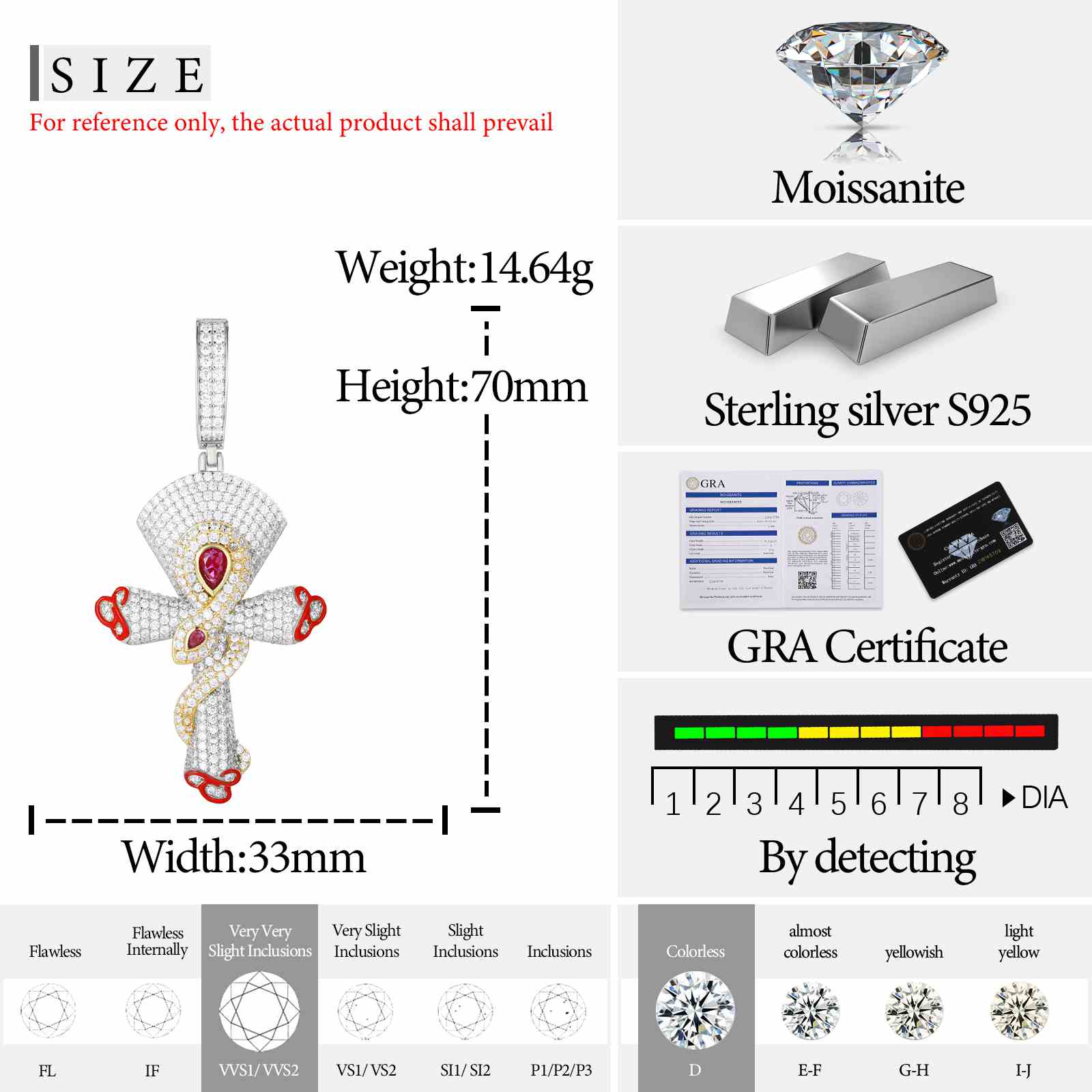 S925 Moissanite Spiritual Snake Cross Pendant