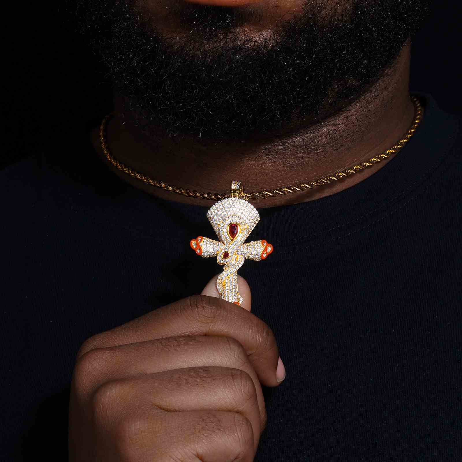 S925 Moissanite Spiritual Snake Cross Pendant