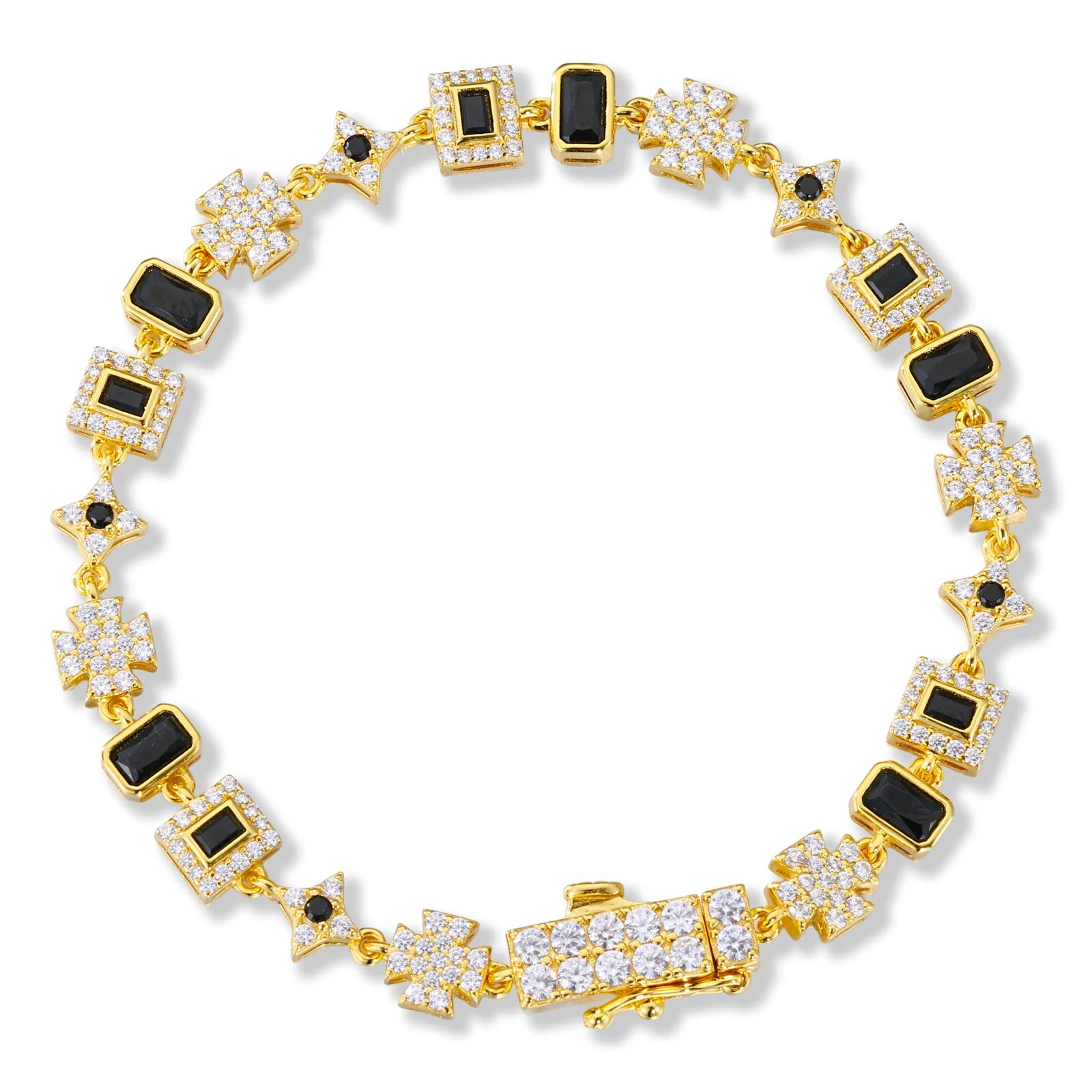 6mm S925 Moissanite Black Baguette Star Maltese Cross Bracelet