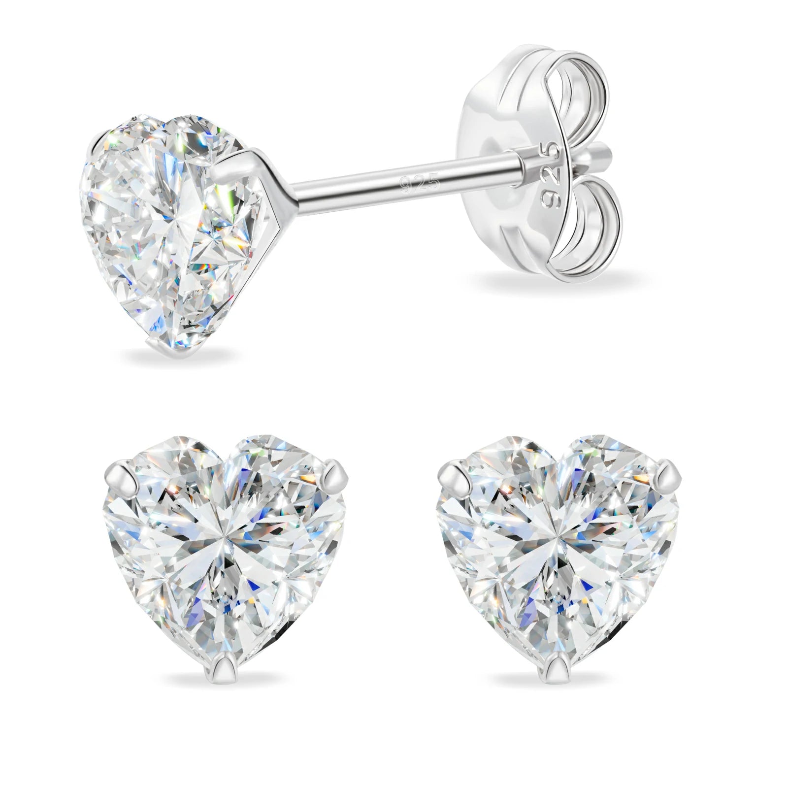 S925 Heart Cut Moissanite Solitaire Stud Earrings