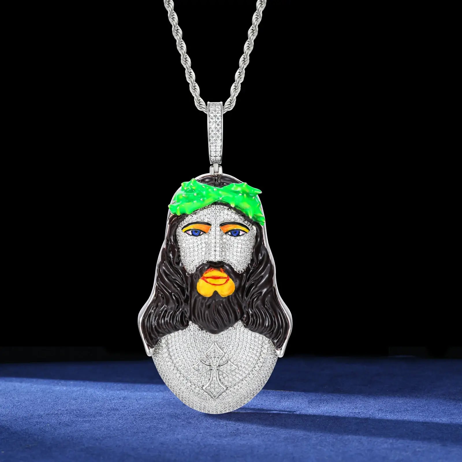 S925 Moissanite Enamel Thorns Jesus Piece Pendant