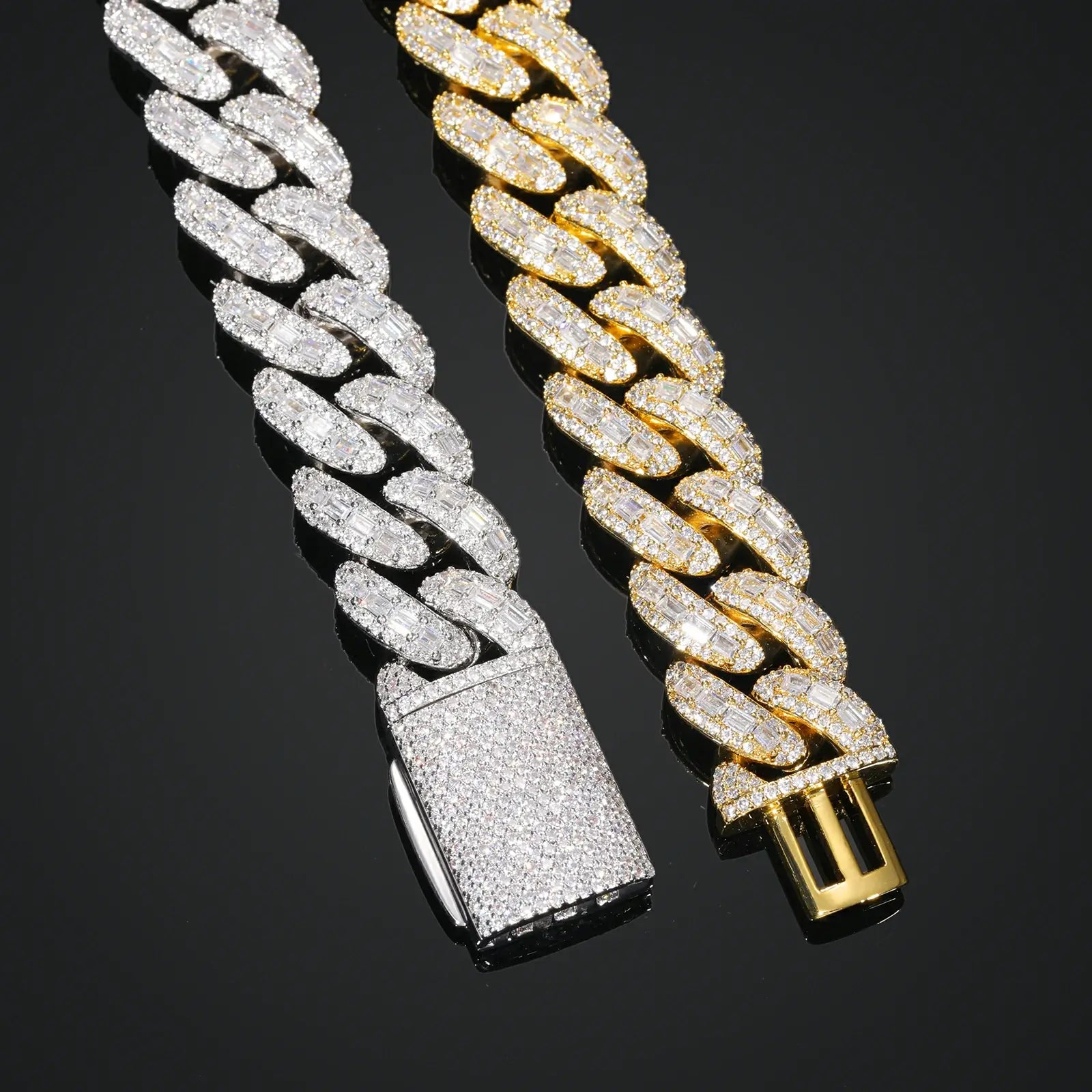 18mm S925 Baguette Moissanite Curb Cuban Link Chain