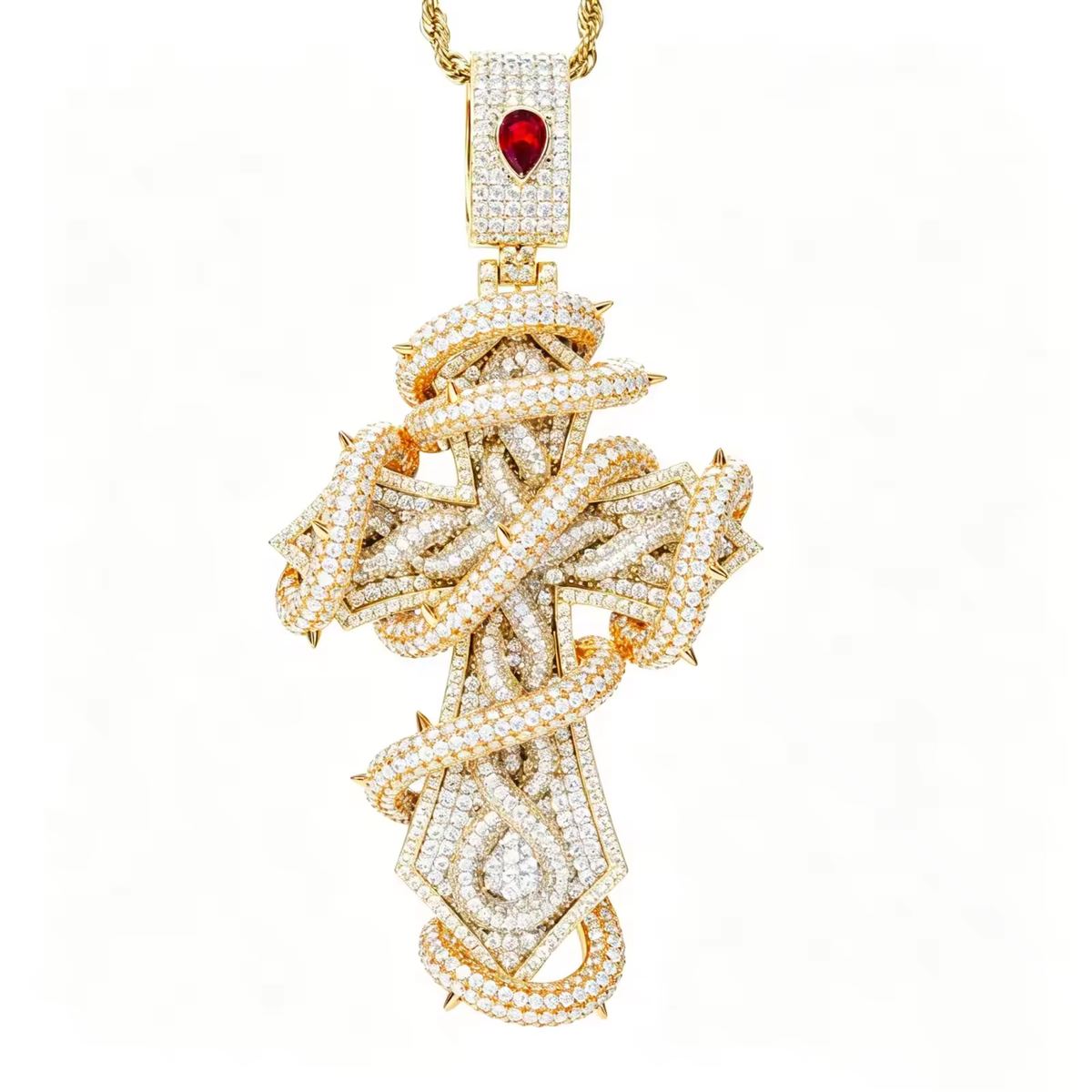 Oversized 2 Tone Thorn Wrapped Cross Pendant