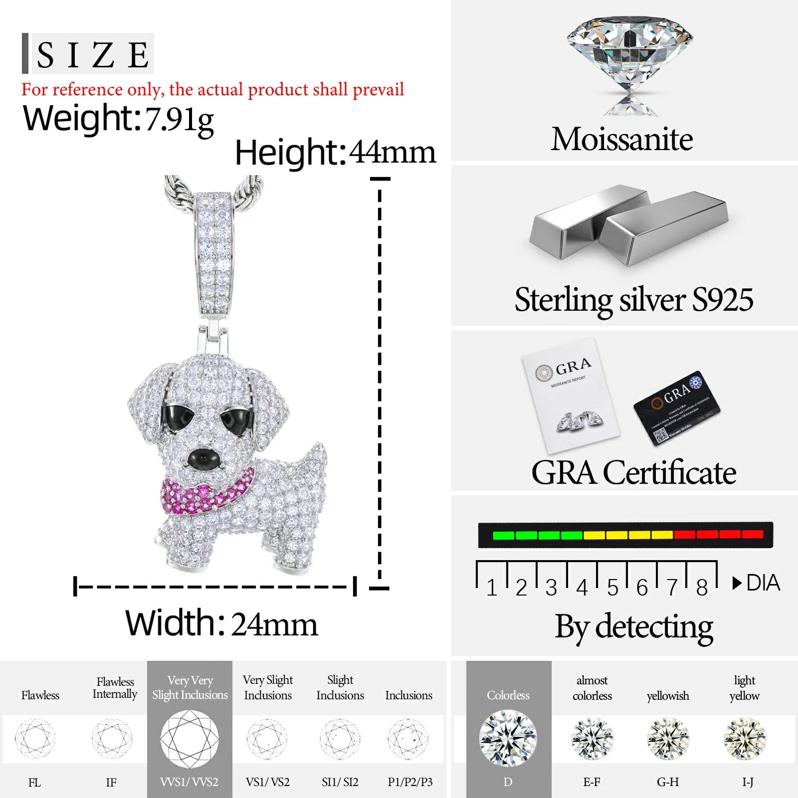 S925 Moissanite Puppy Dog Pendant