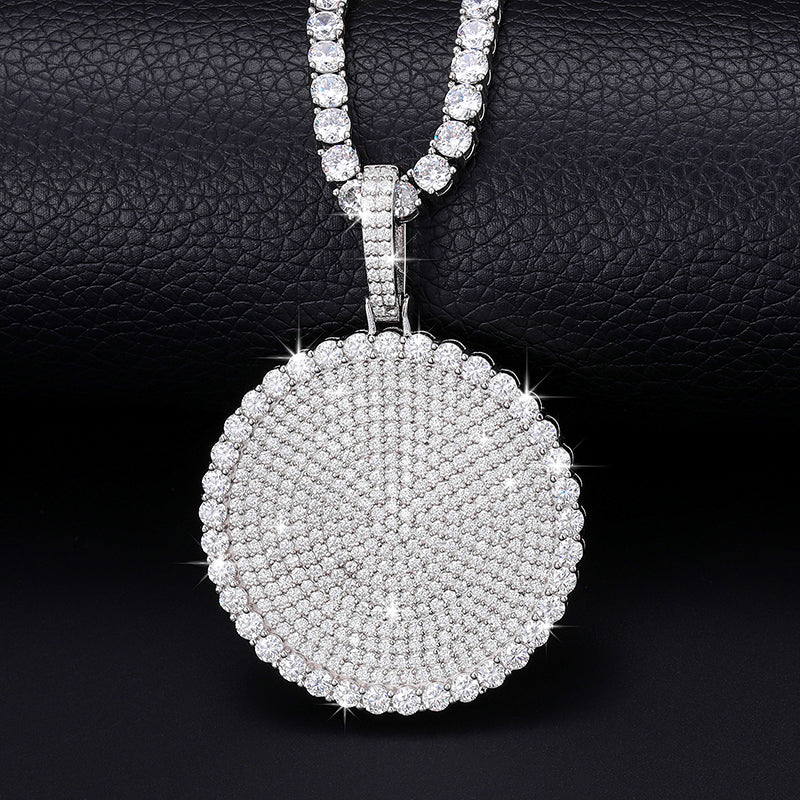 S925 Moissanite Round Dog Tag Pendant