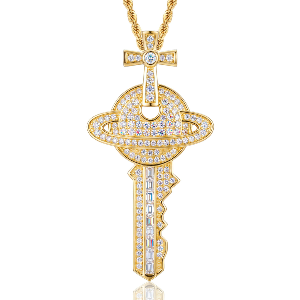 S925 Moissanite Cross Saturn Key Pendant