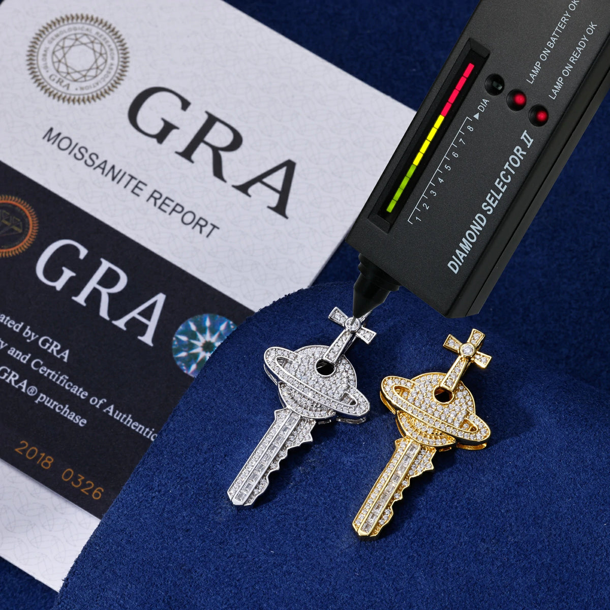 S925 Moissanite Cross Saturn Key Pendant