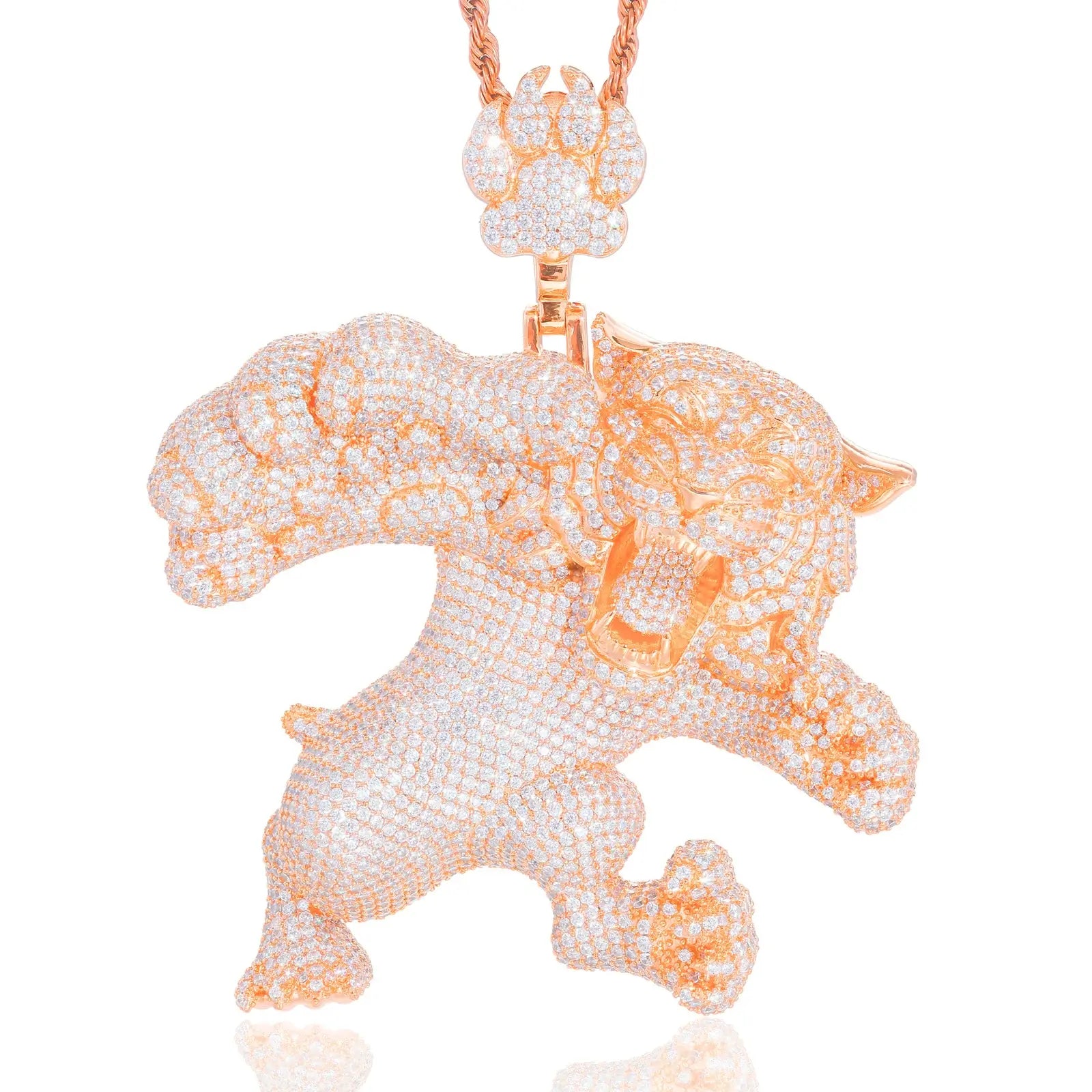 S925 Moissanite Roaring Tiger Pendant | Paw Bail