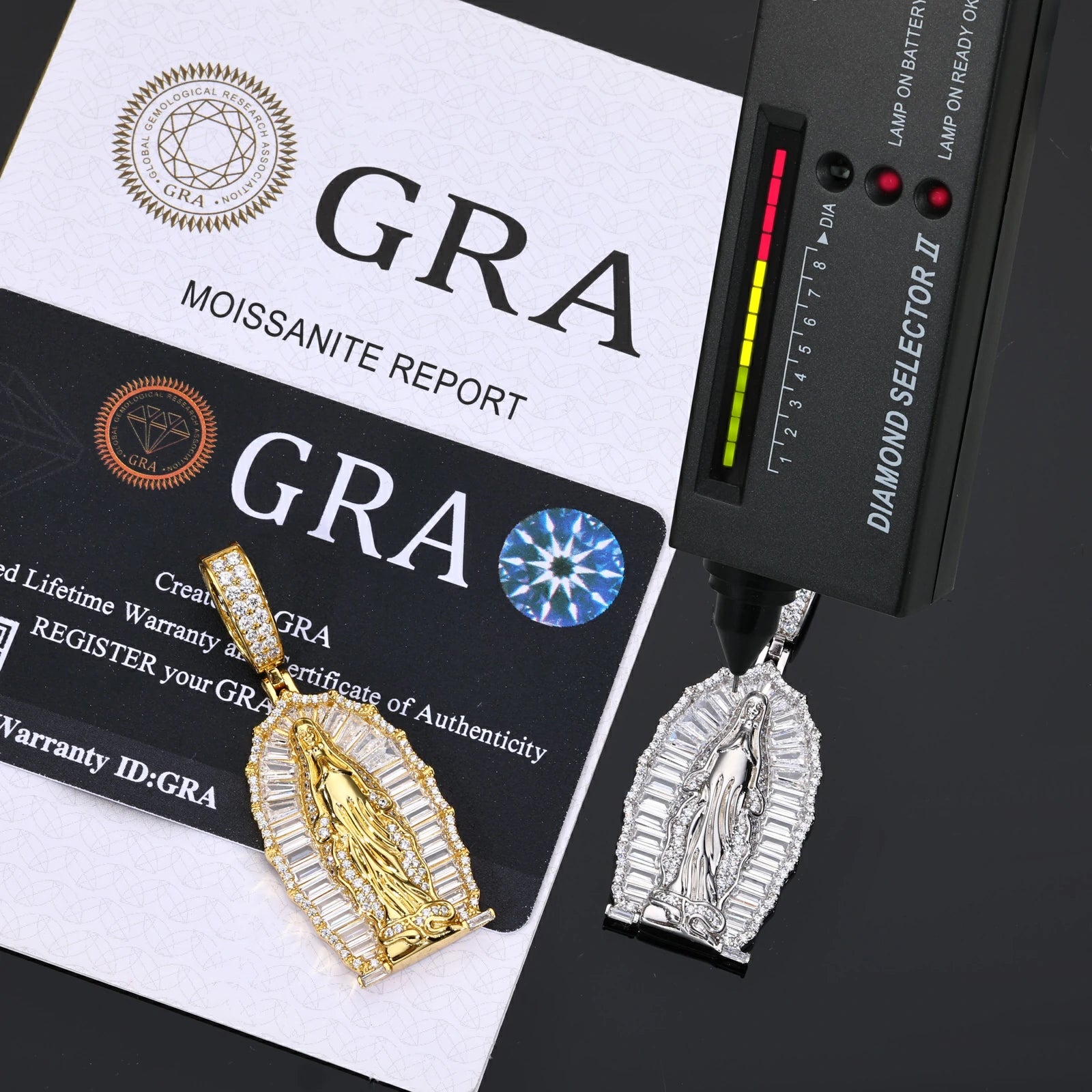 S925 Baguette Moissanite Our Lady of Guadalupe Pendant