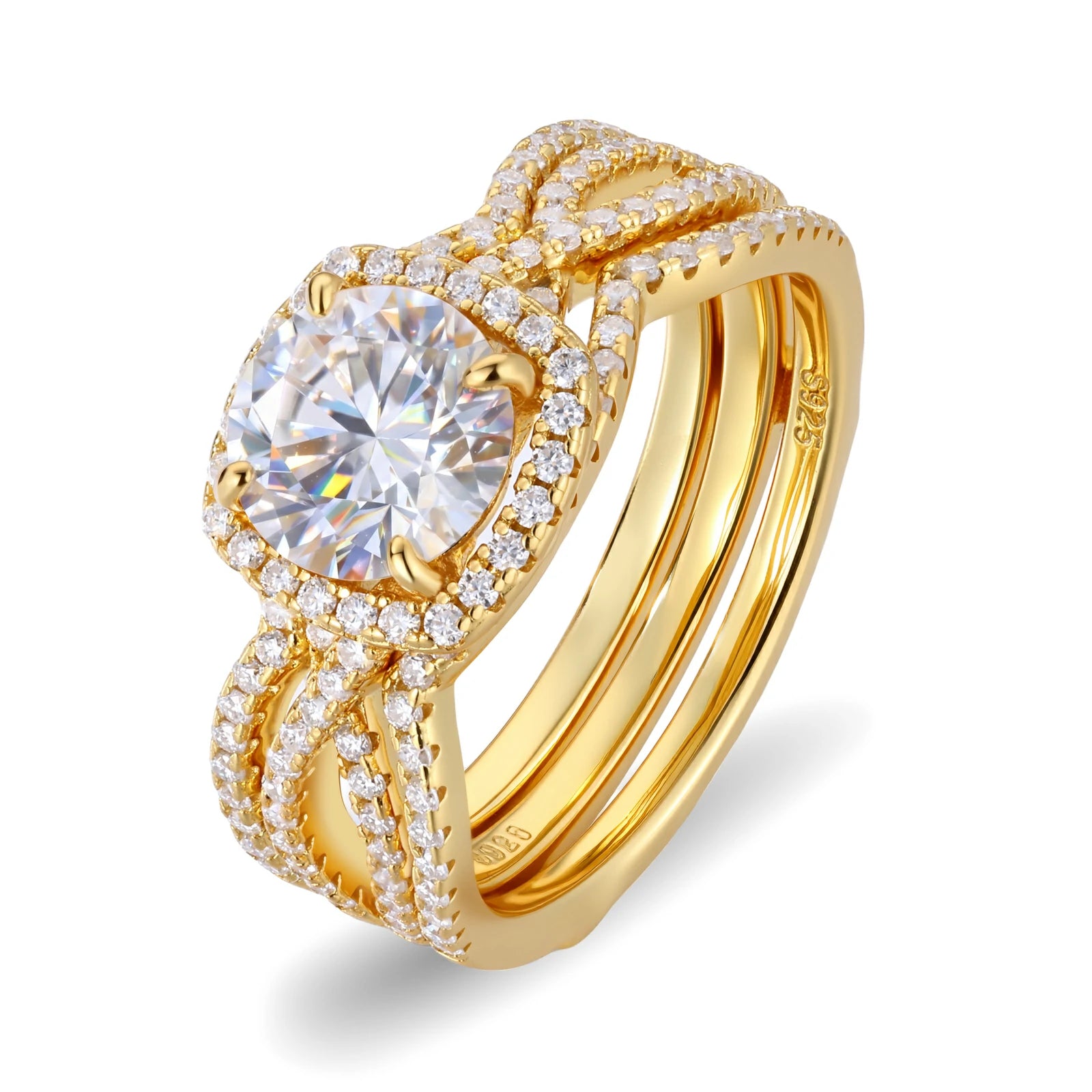 S925 Moissanite 1.2CT Halo Wedding Ring Set