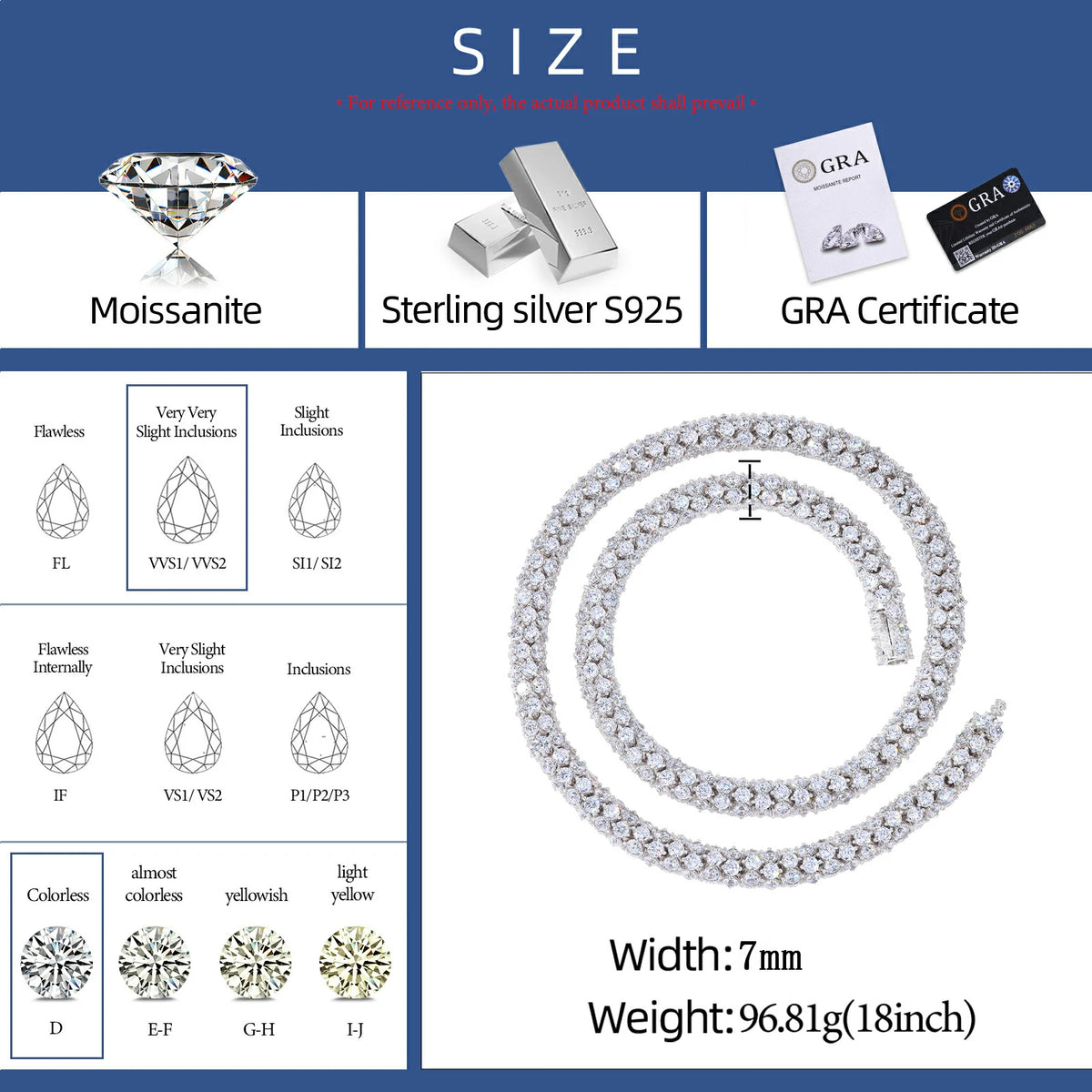 7mm S925 Moissanite 360° Tennis Chain