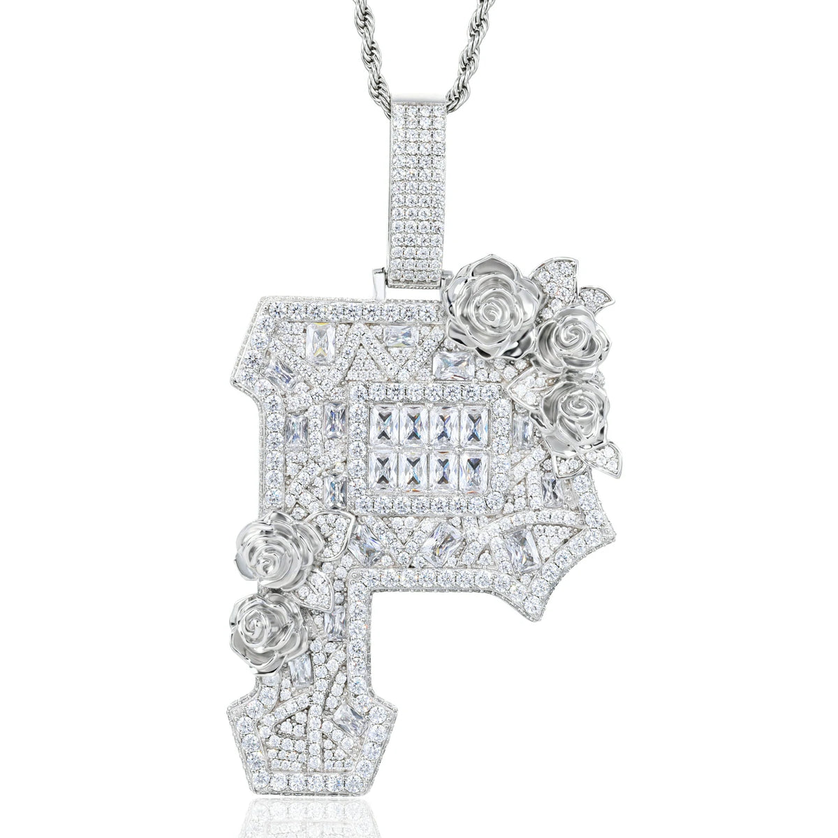 Baguette Moissanite Rose Letter P Pendant