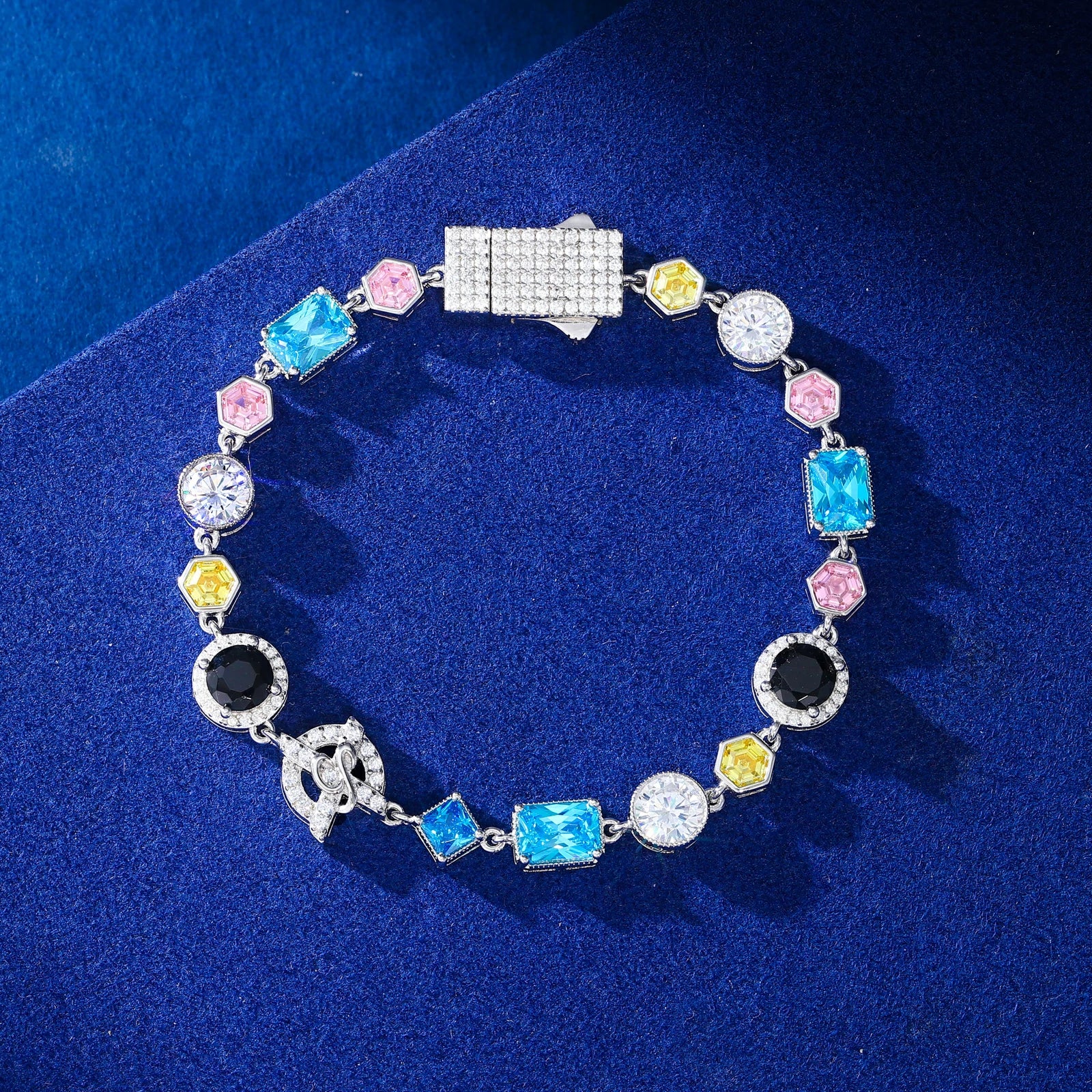 S925 Moissanite Colored Gemstone Tennis Bracelet