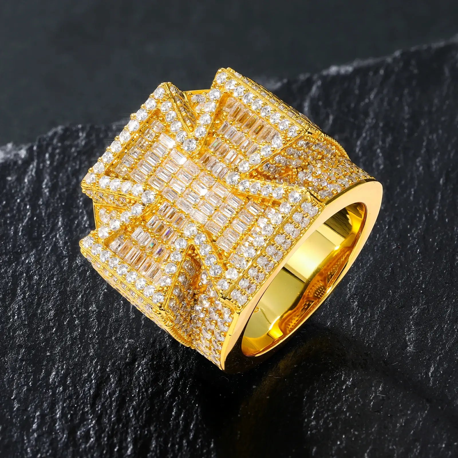 S925 Baguette Moissanite Malta Cross Ring