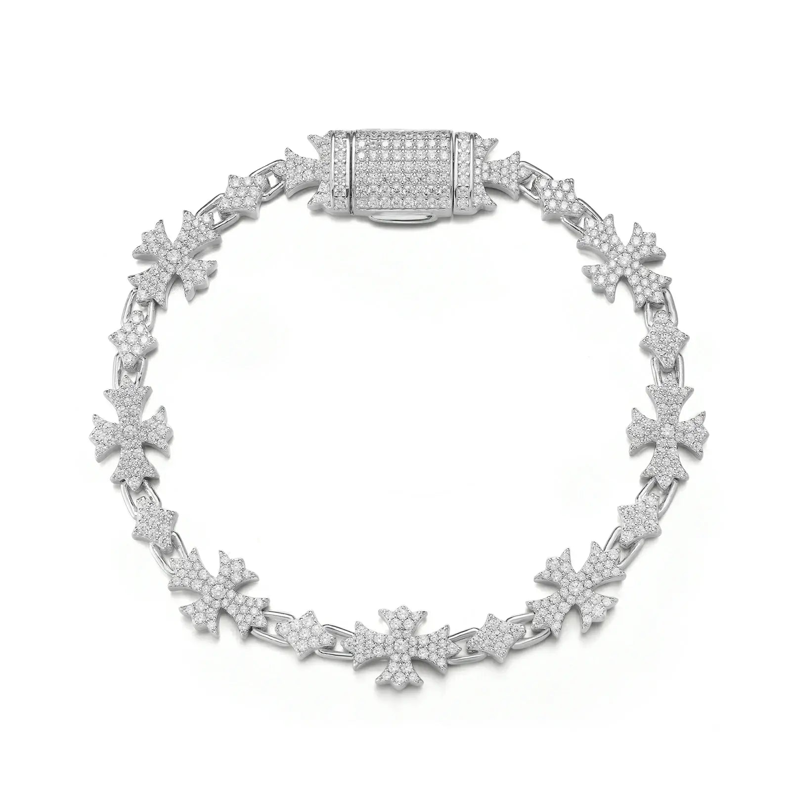 10mm S925 Moissanite Chrome Heart Cross Star Link Bracelet