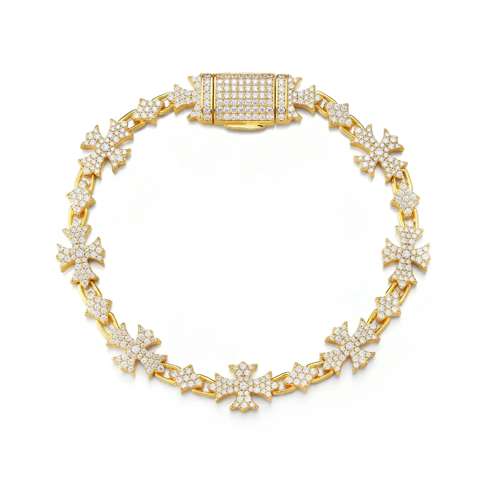 10mm S925 Moissanite Chrome Heart Cross Star Link Bracelet