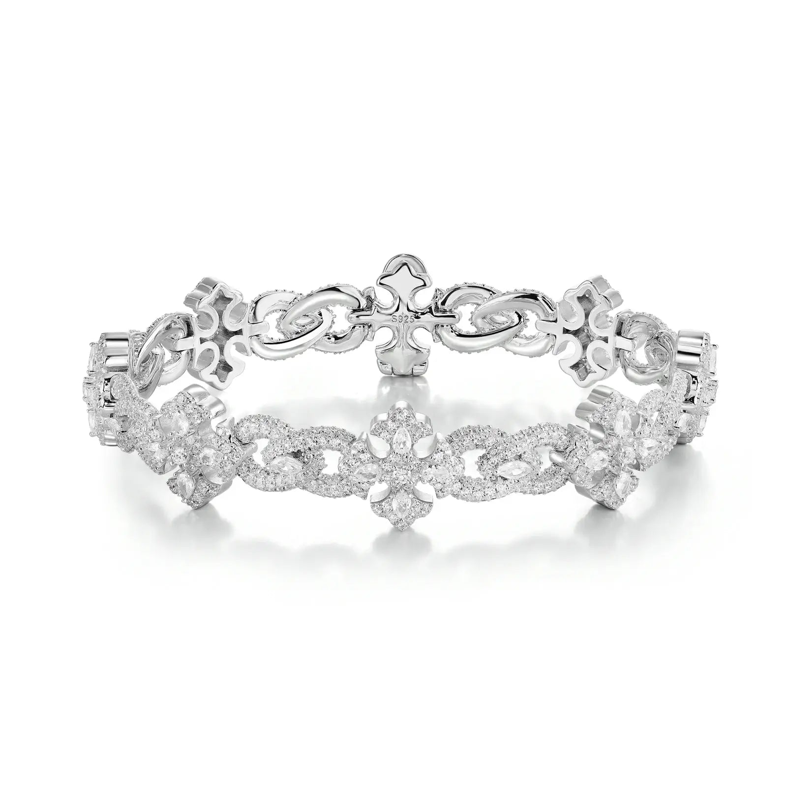 14mm S925 Moissanite Chrome Heart Cross Infinity Link Bracelet