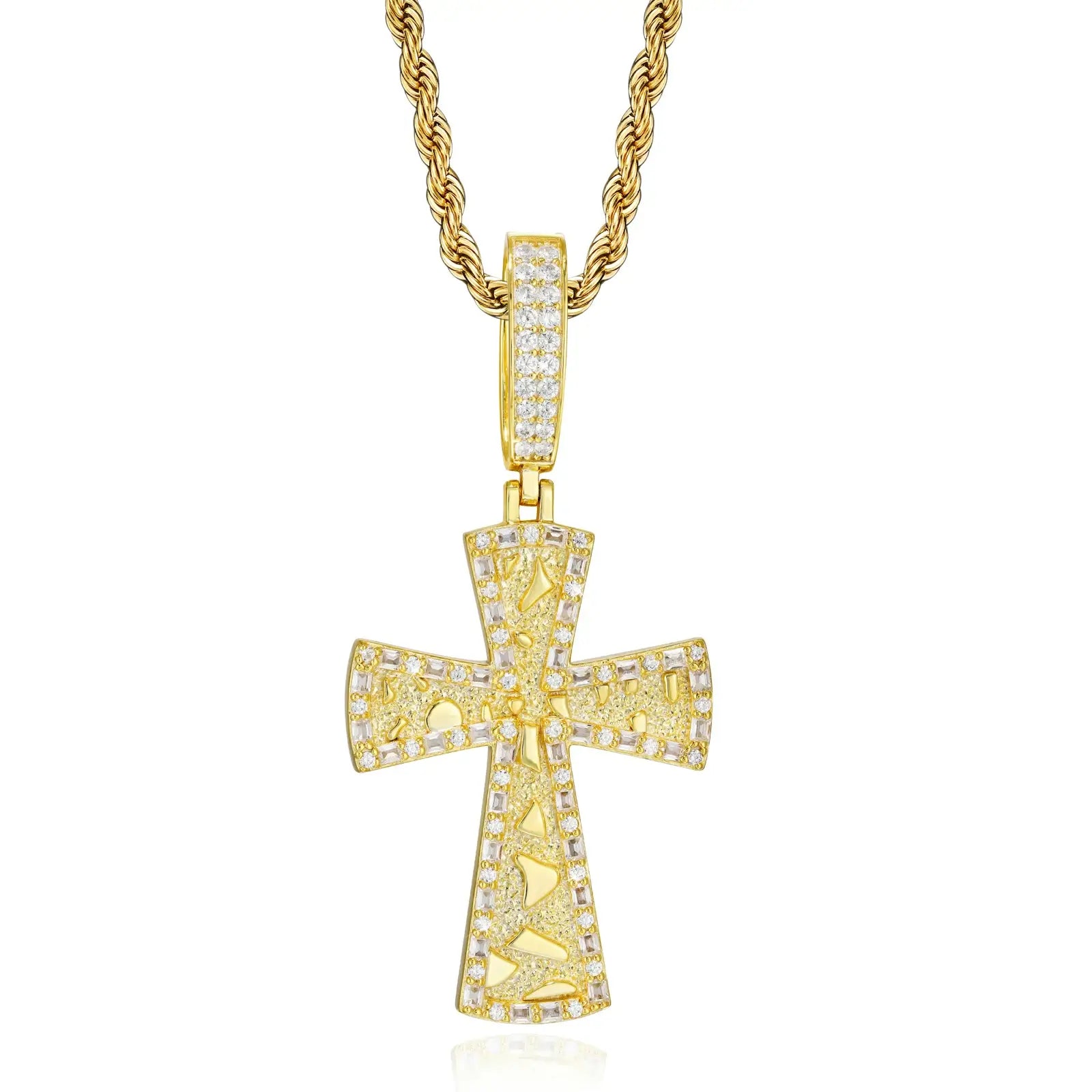 S925 Moissanite Gold Nugget Latin Cross Pendant